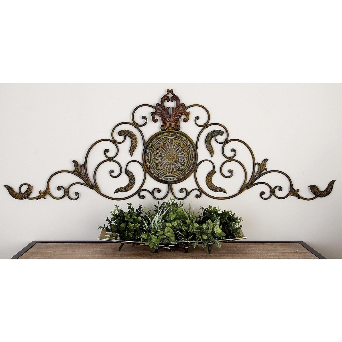 Metal Scroll Home Wall Decor with Embossed Details - Gold - Roche River Decor