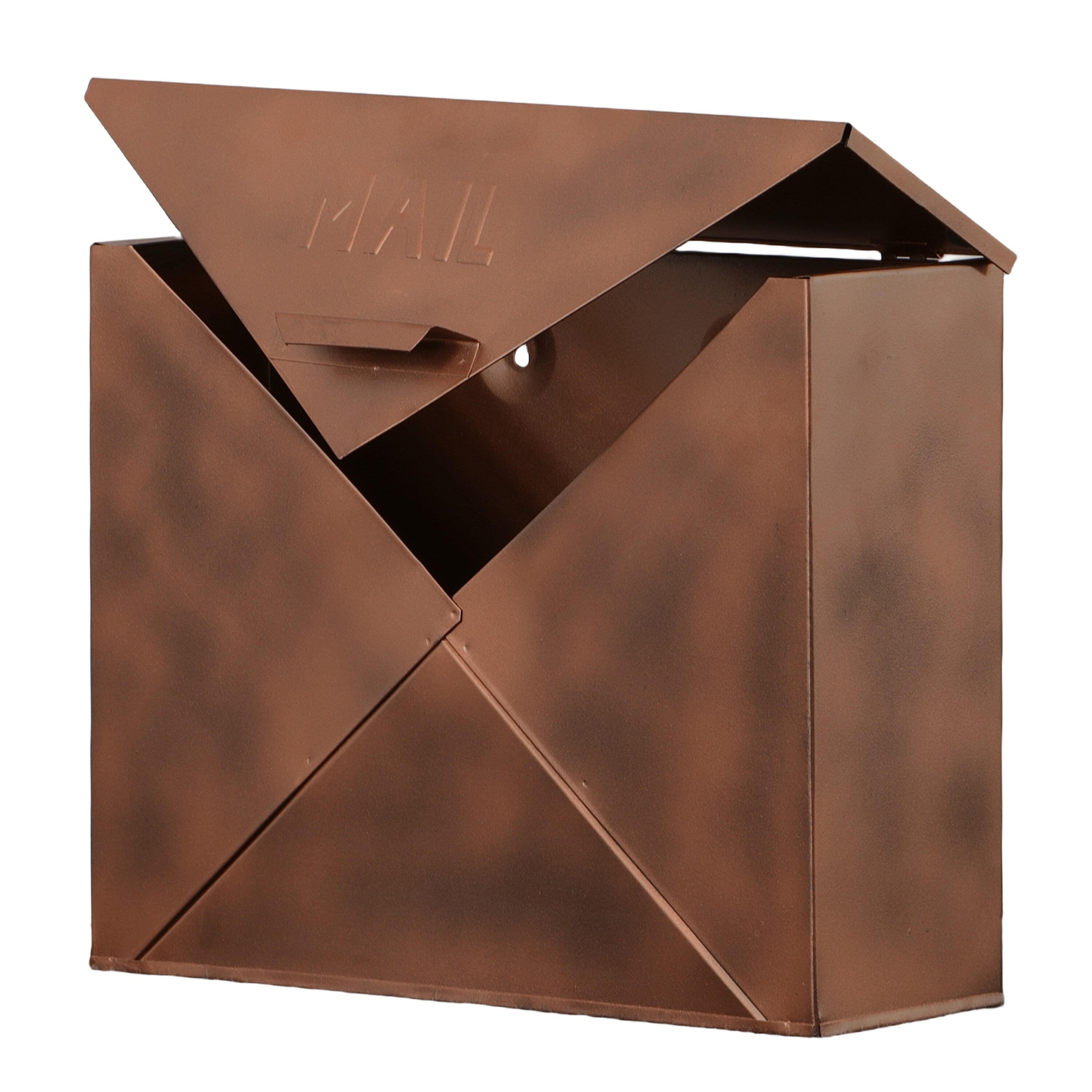 Spacious Envelope Shaped Wall Mount Iron Mail Box, Copper Finish