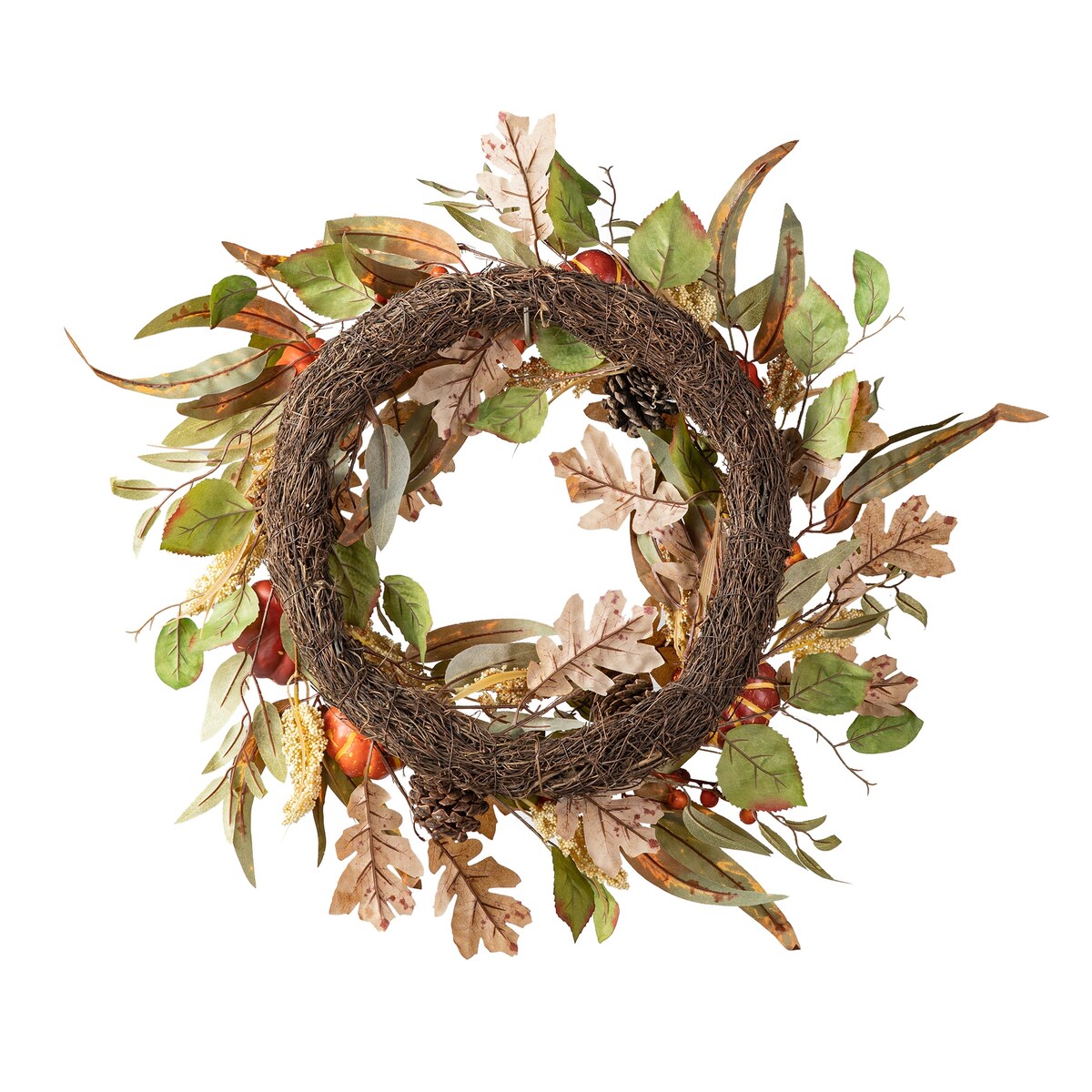 Glitzhome Fall Pumpkin Leaf Pine Cones Floral Swag Wreath