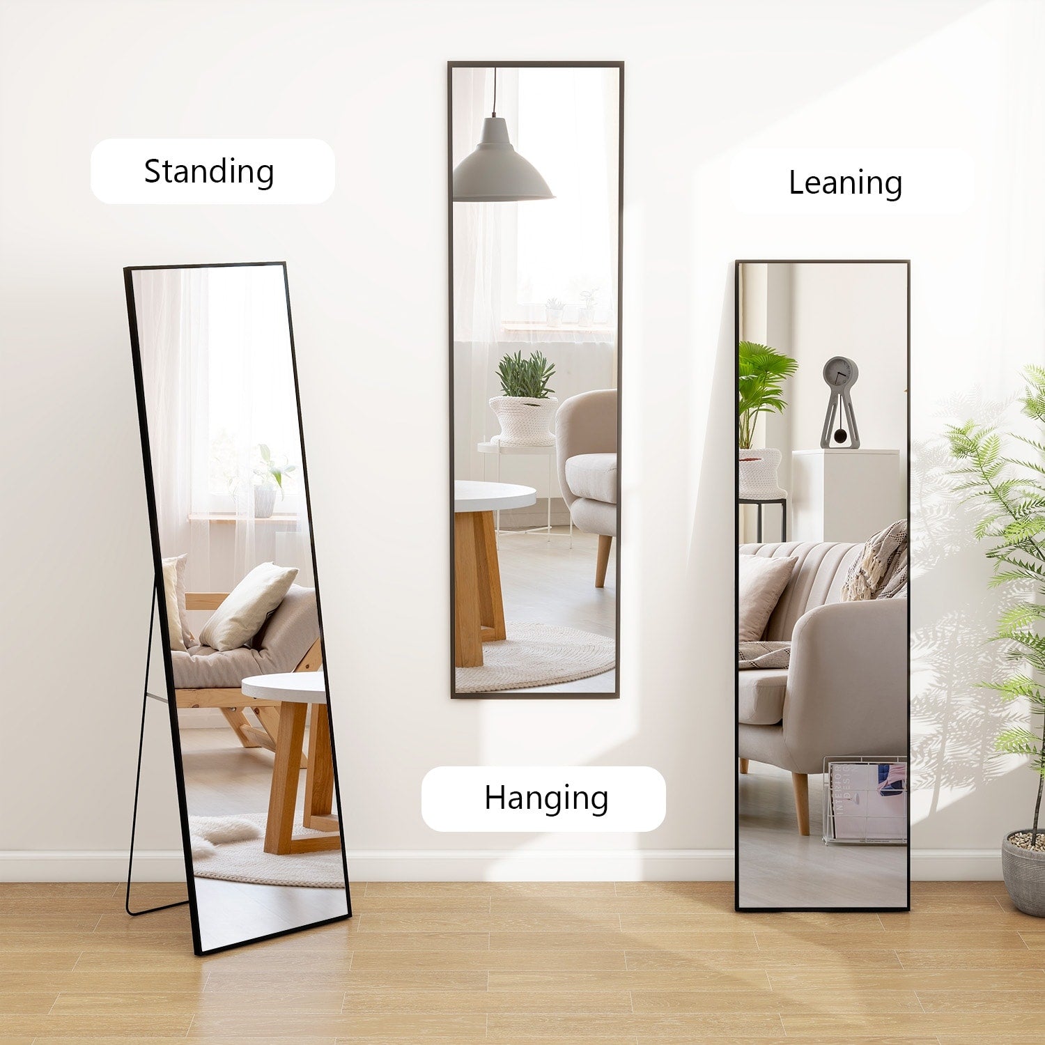 Full Length Mirror Standing Rectangle Black Frame Floor Mirrors Body Dressing Wall-Mounted Mirror