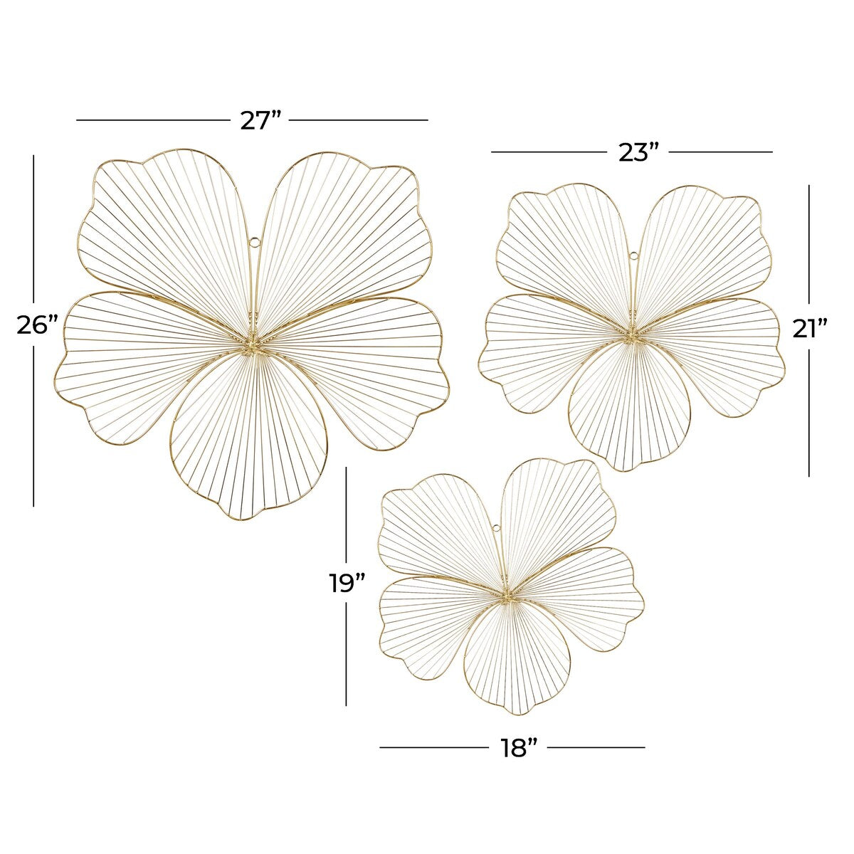 Metal Floral Home Wall Decor - Set of 3 Gold - CosmoLiving by Cosmopolitan