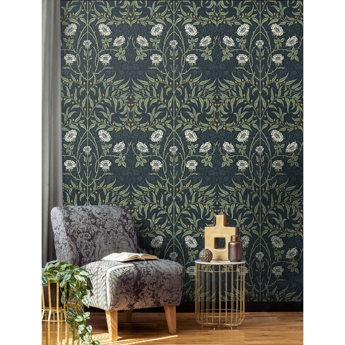 NextWall Stenciled Floral Peel and Stick Wallpaper