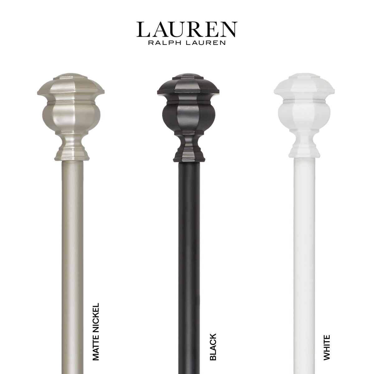 Lauren Ralph Lauren Welford 1 Adjustable Window Curtain Rod and Finial Set