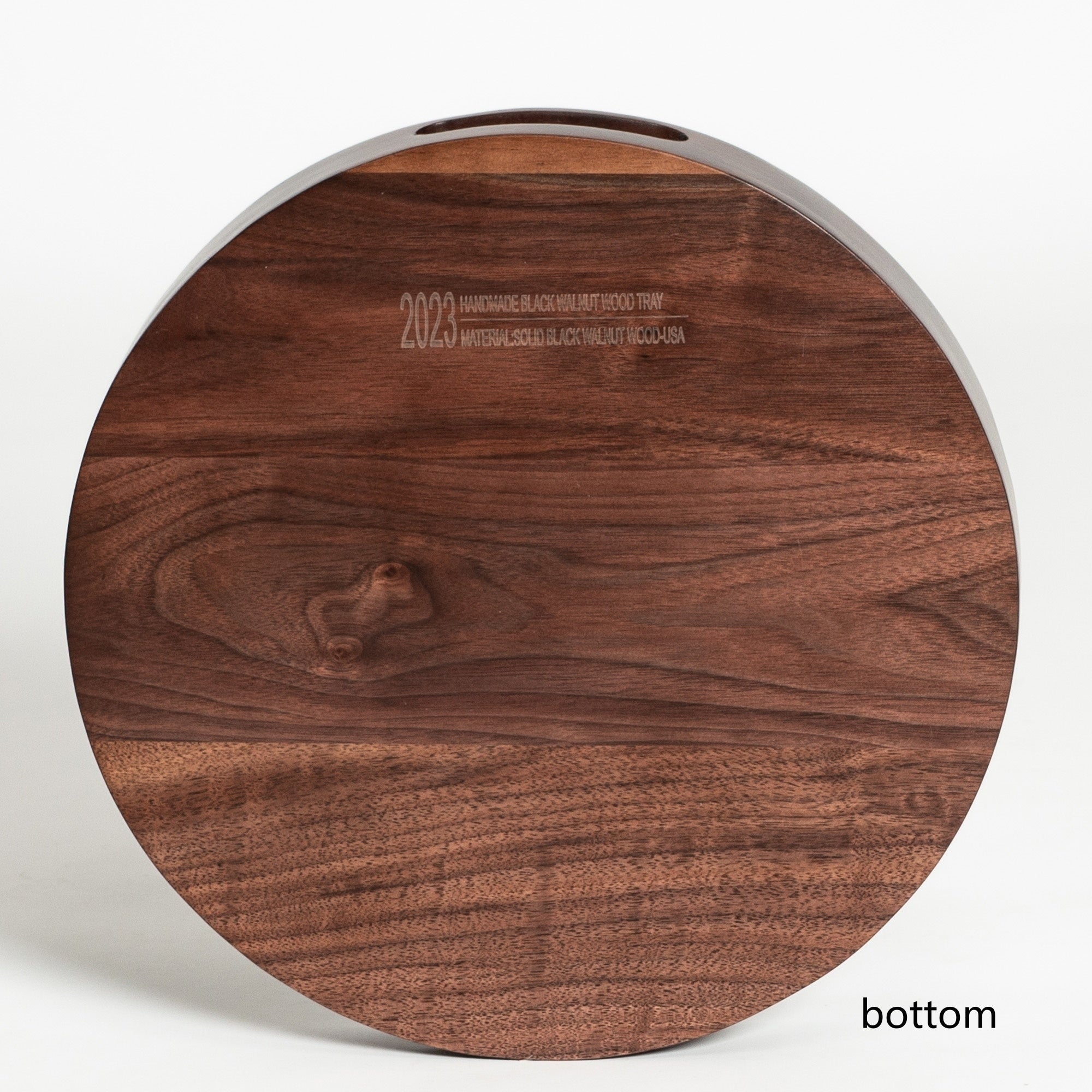 Round Black Walnut Wood Serving Tray Ottoman Tray with Handles