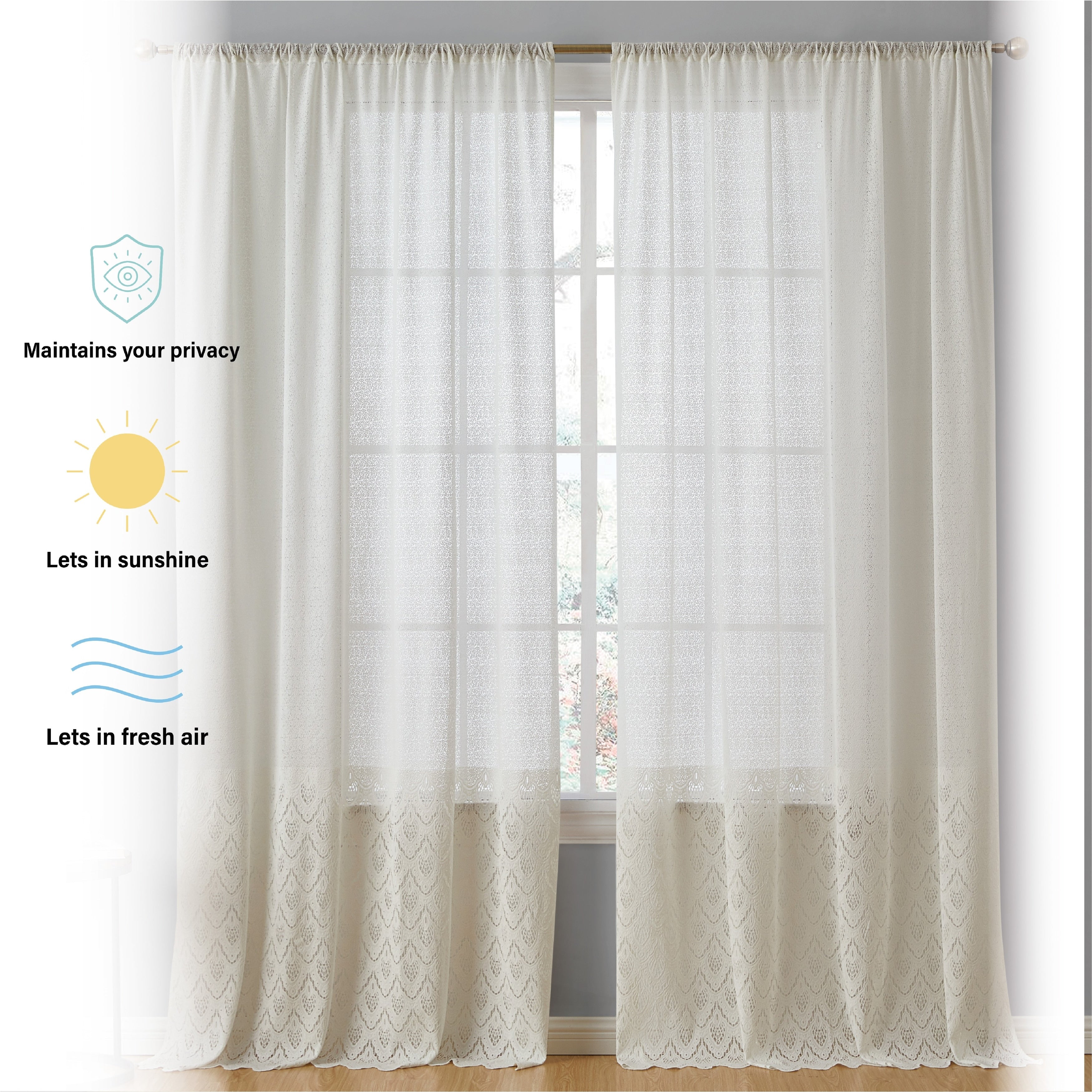 HLC.me Monaco Premium Soft Decorative Ombre Lace Semi Sheer Light Filtering Rod Pocket Window Curtain Panels - Set of 2