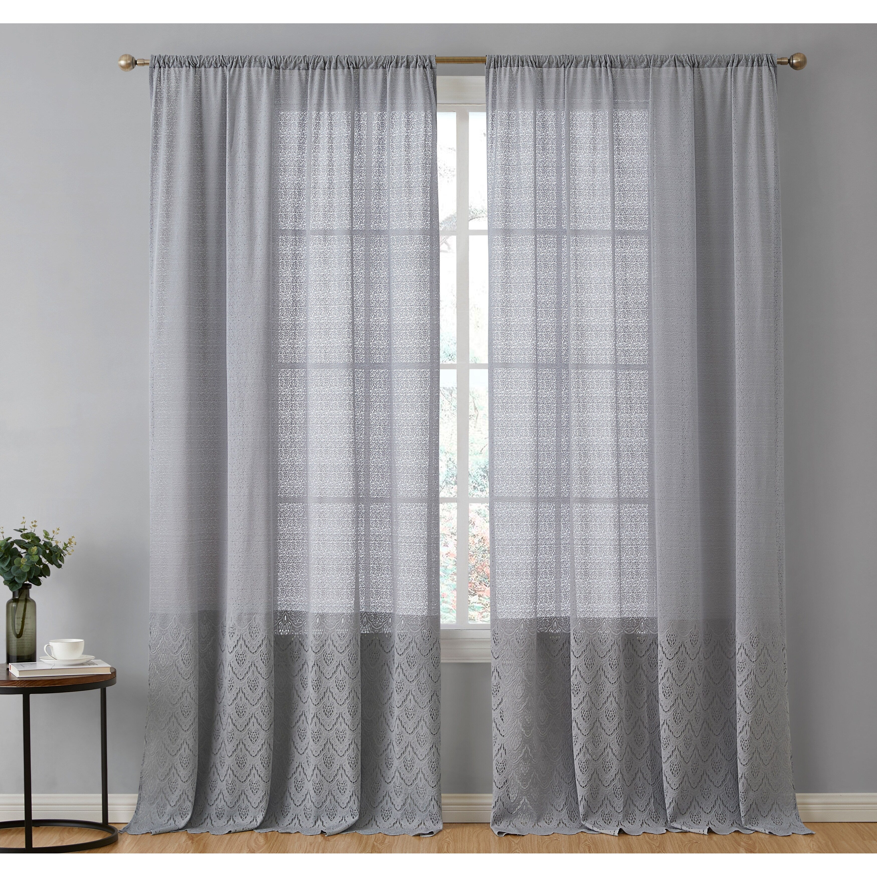 HLC.me Monaco Premium Soft Decorative Ombre Lace Semi Sheer Light Filtering Rod Pocket Window Curtain Panels - Set of 2