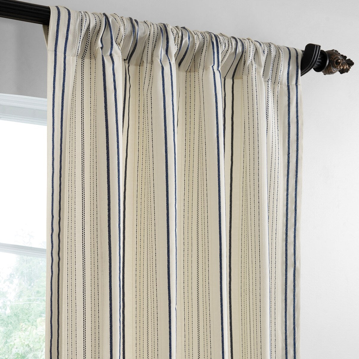 Exclusive Fabrics Striped Blue Linear Cotton Light Filtering Curtains For Bedroom & Living Room Curtains Pair (2 Panels)