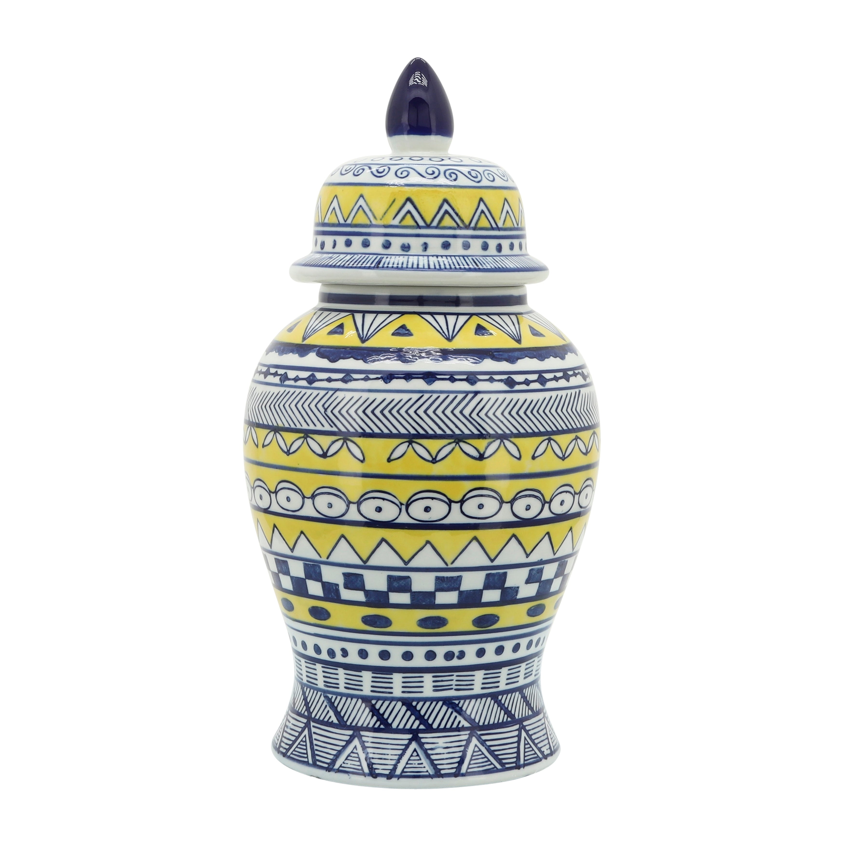 Sagebrook Home Patterned Eclectic Temple Jar with Lid