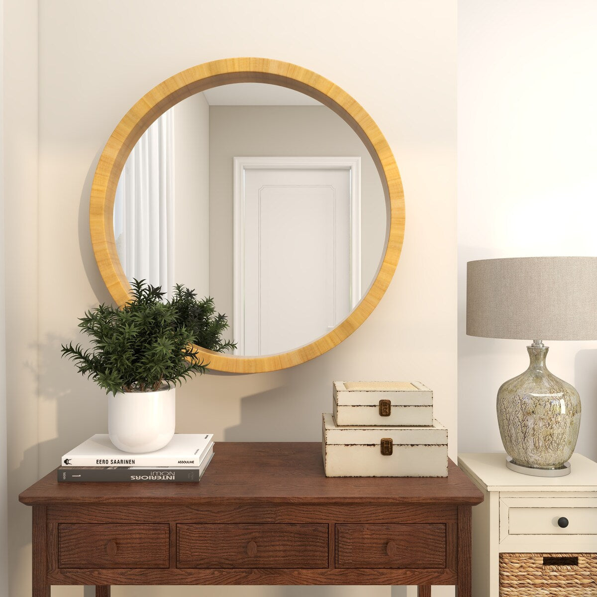 Wood Minimalistic Room Wall Mirror - Brown - Roche River Decor