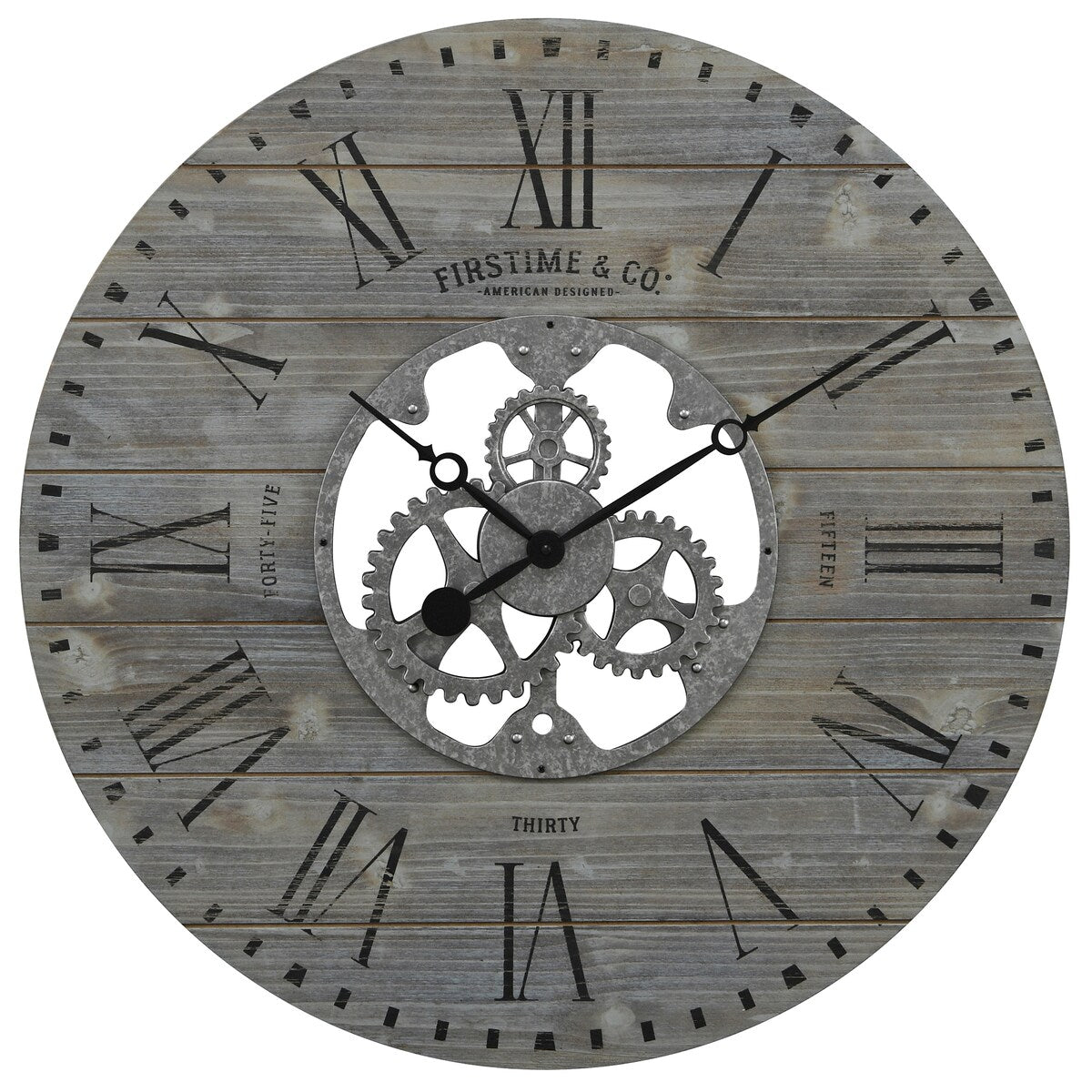 FirsTime & Co. Shiplap Steampunk Farmhouse Wall Clock