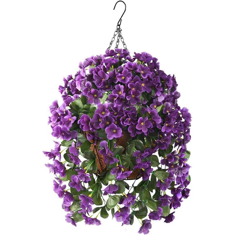 Artificial Plant Hanging Basket, 15.7' x 15.7' x 21.6', Blue, 4pcs Begonias Silk Flowers, for Patio Garden Decor