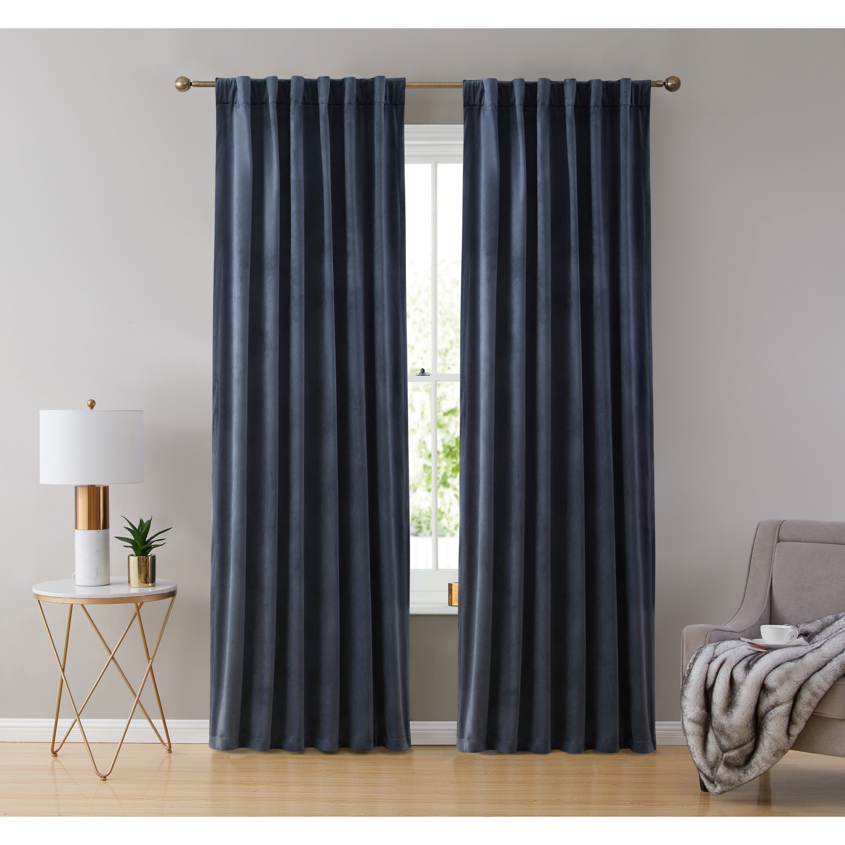 HLC.me Lopez Velvet Back Tab Rod Pocket Window Treatment Curtain Panels Bedroom & Living Room - Set of 2