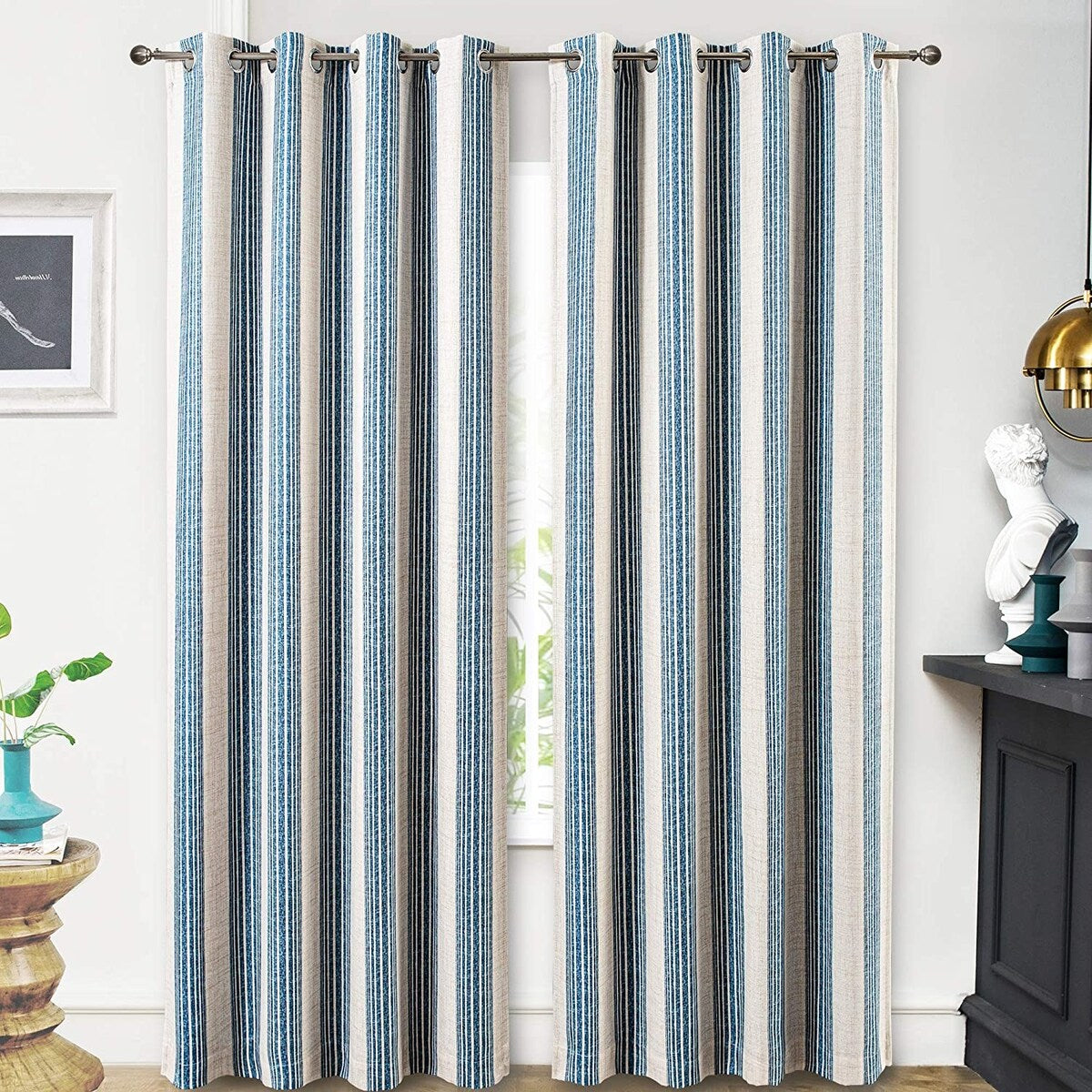 DriftAway Chris Vertical Striped Pattern Linen Textured Lined Blackout Window Curtains