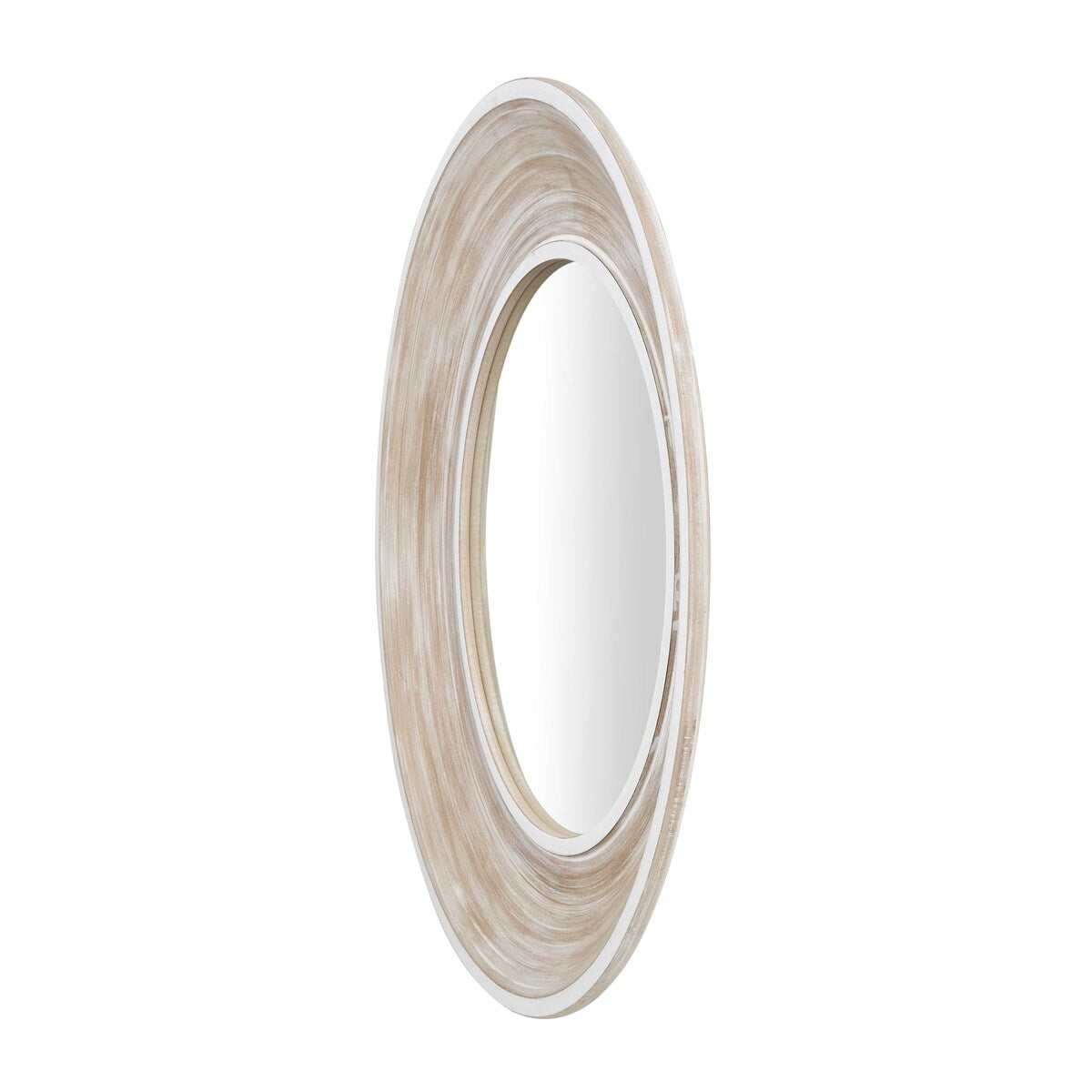 Wooden Room Wall Mirror with White Wash Effect - Cream - Roche River Decor