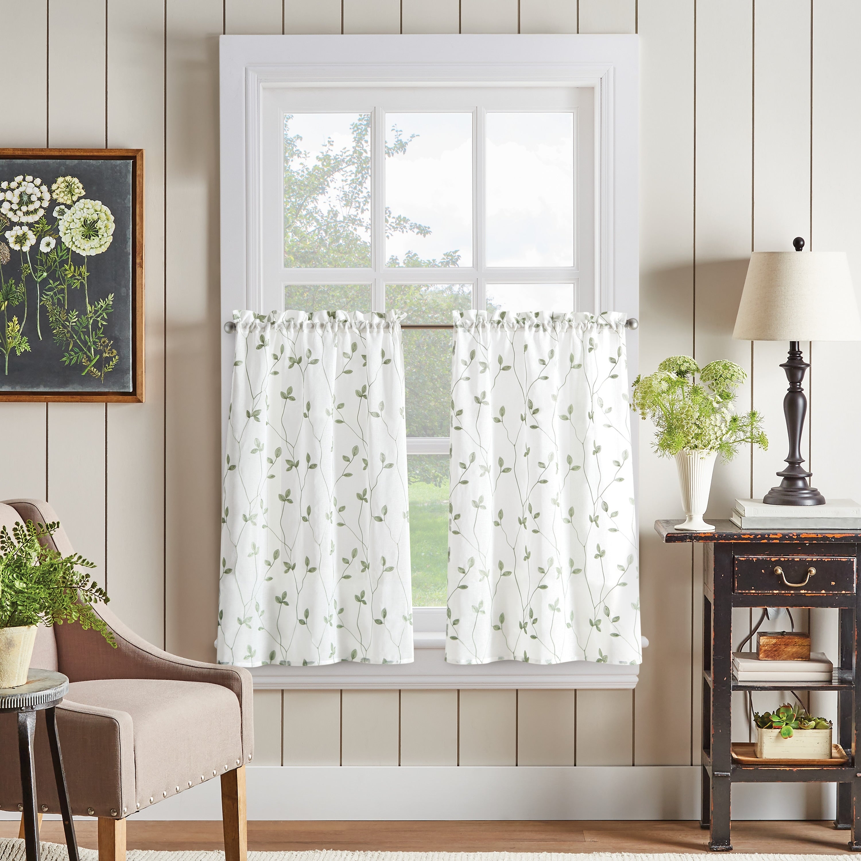 Curtainworks Botanical Embroidery Valance and Tier Pair Curtain Collection