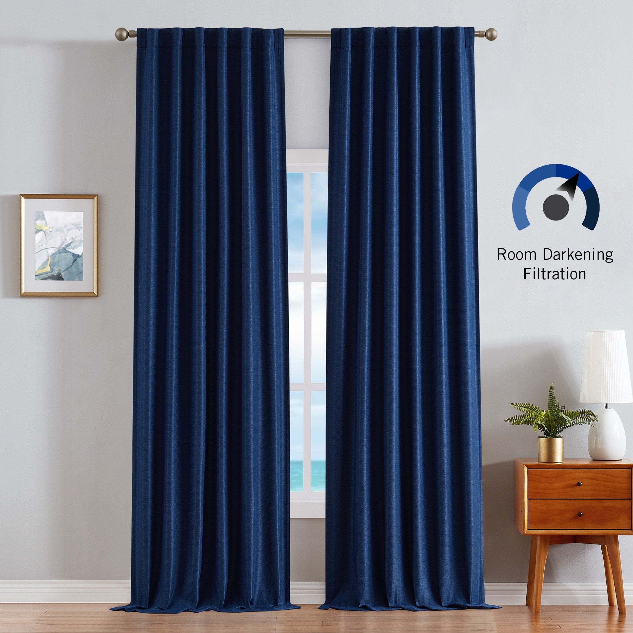 Nautica Robin Thermal Woven Room Darkening Back Tab Window Curtain Panel Pair