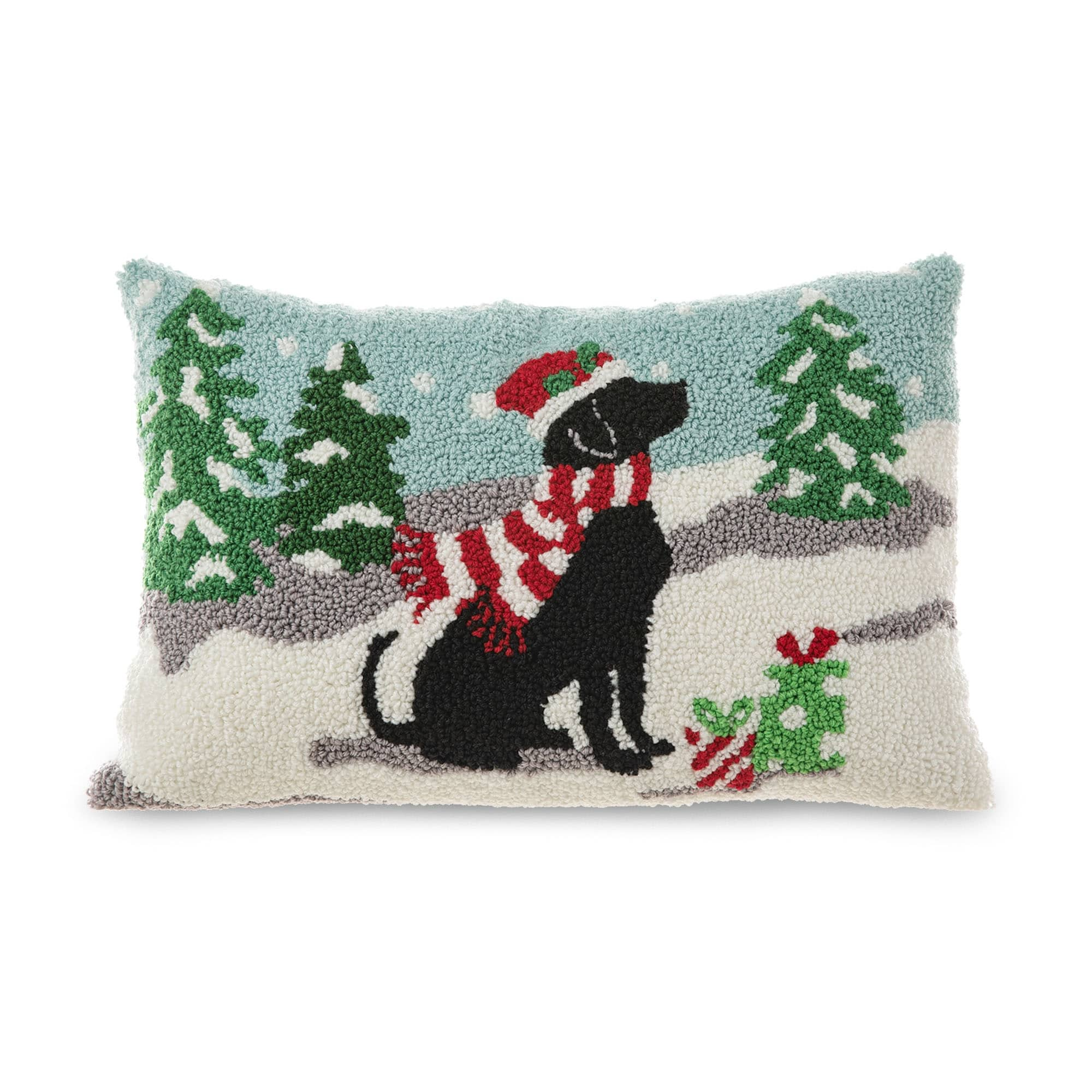 Glitzhome 18L x 12H Hooked Christmas Cat Dog Pillow Cushion for Xmas Sofa Couch Living Room Office Decor