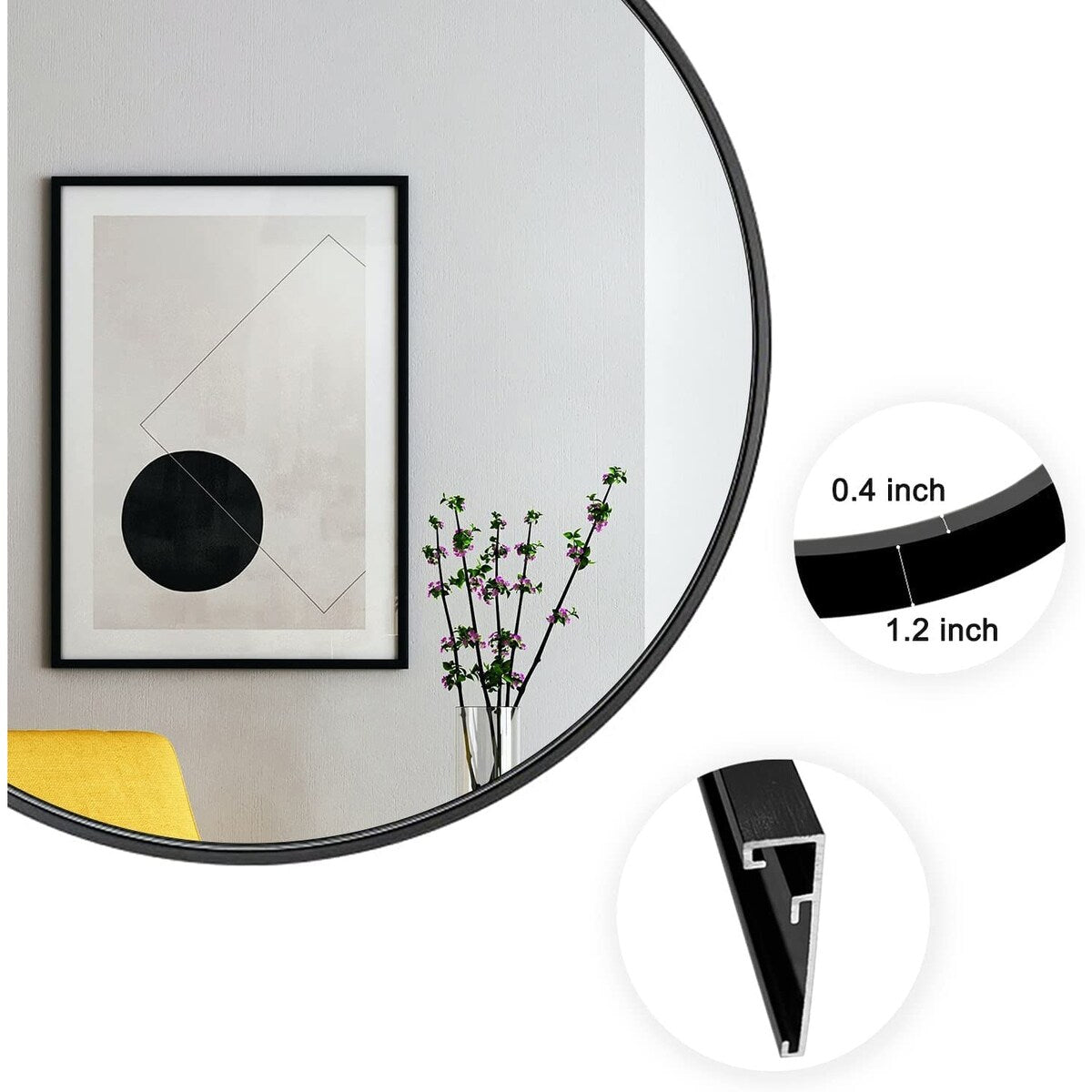 Round Mirror Wall Mounted, Circle Bathroom Vanity Wall Mirror with Metal Frame - 16/20/24/30/32/36