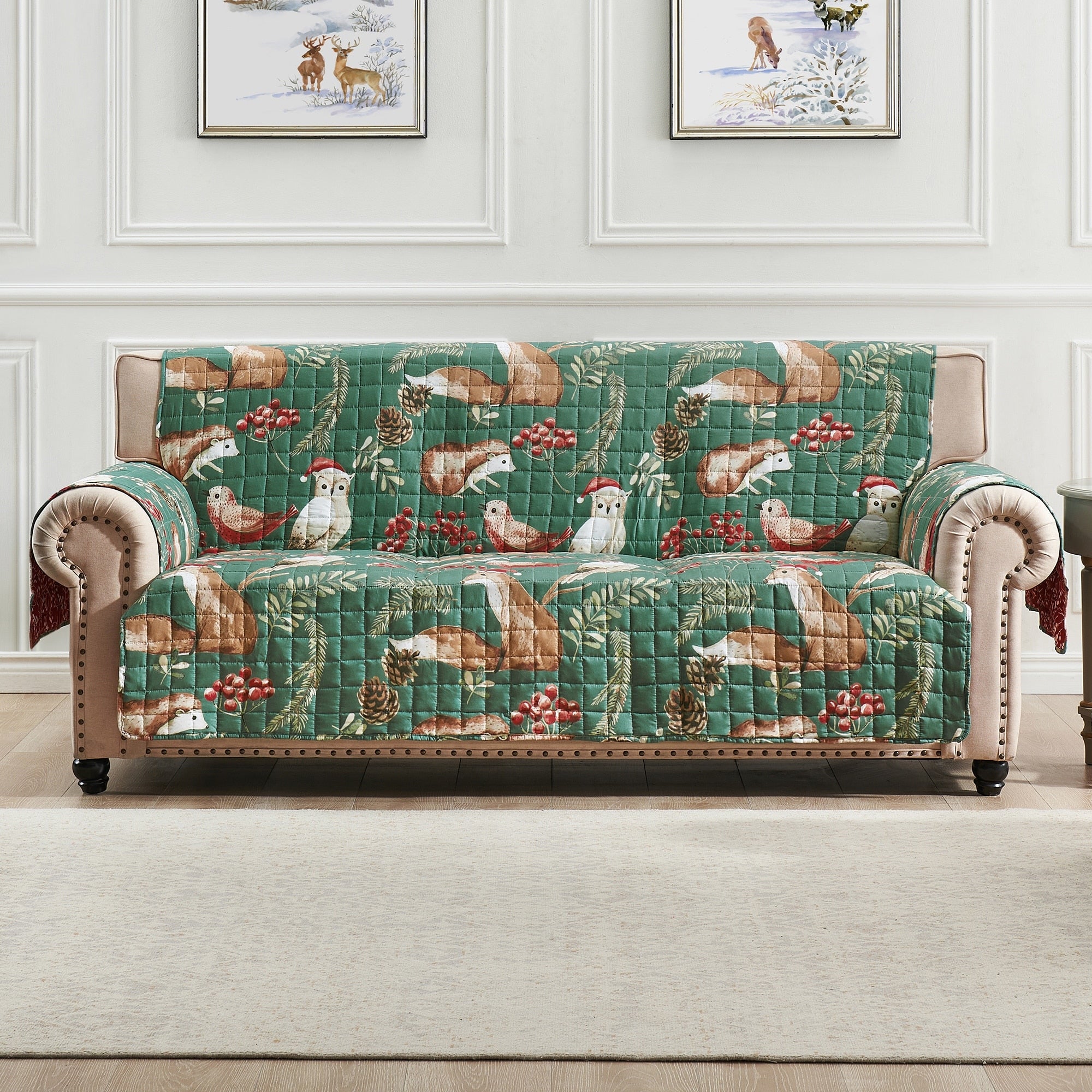 Porch & Den Morilon Forest Wildlife Reversible Sofa Protector - 127 x 77 inches