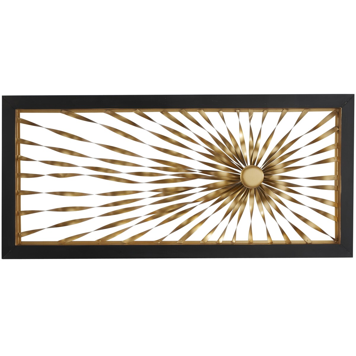 Metal Sunburst Coiled Ribbon Home Wall Decor with Black Frame - Gold - Roche River Decor