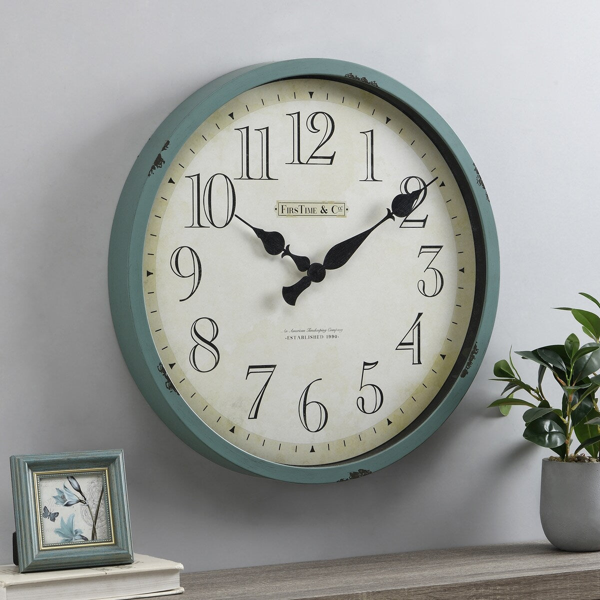 FirsTime & Co. Bellamy Wall Clock, American Crafted, Aged Teal, Plastic, 24 x 2 x 24 in