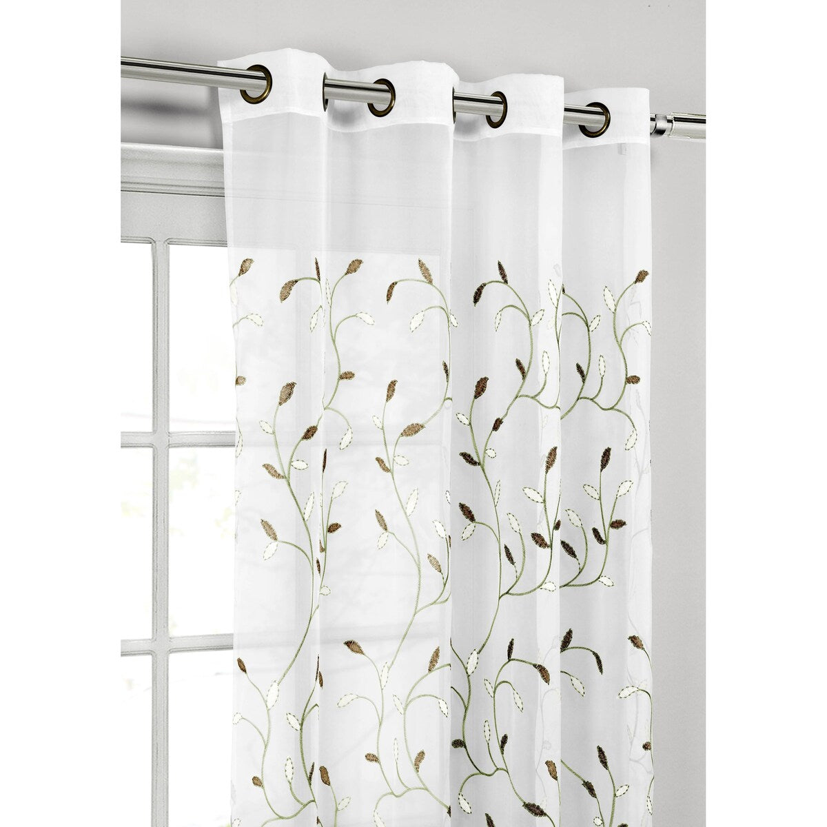 Wavy Leaves Embroidered Sheer Extra Wide Window Curtain (Single Panel)