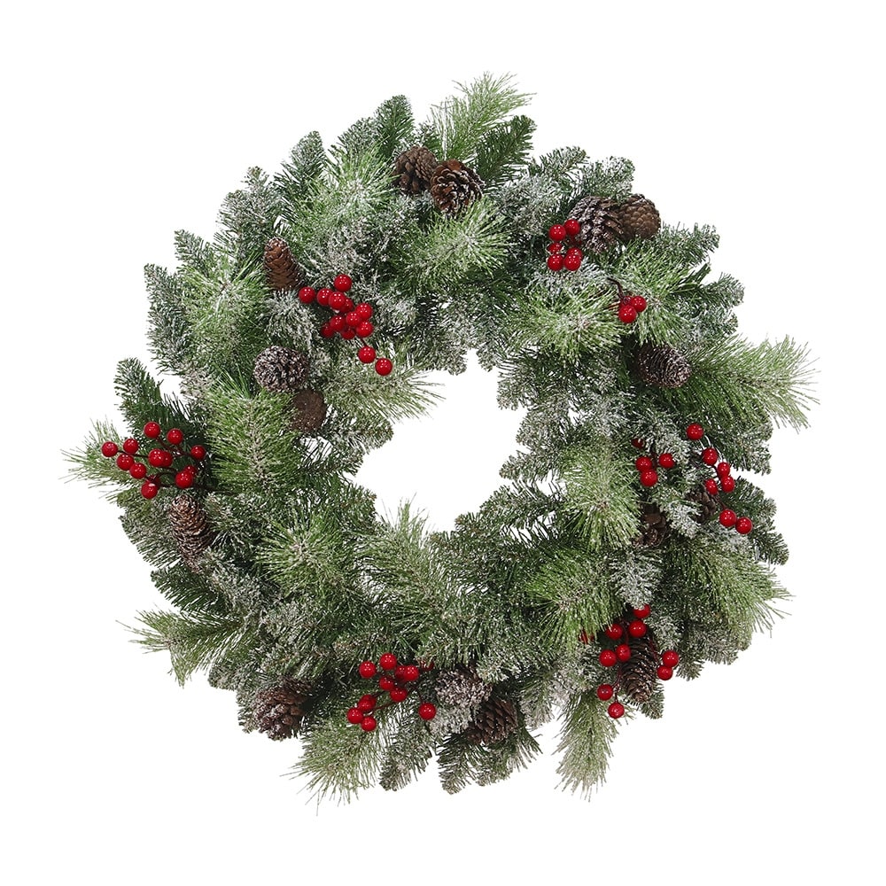 Maypex 24'' Lighted Faux Christmas Wreath - Green - 24.00 L x 24.00 W x 5.00 H