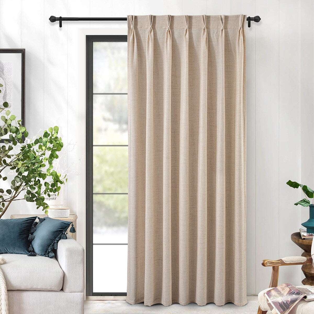 DriftAway Pinch Pleat Linen Textured Semi Sheer Solid Curtains Back Tabs