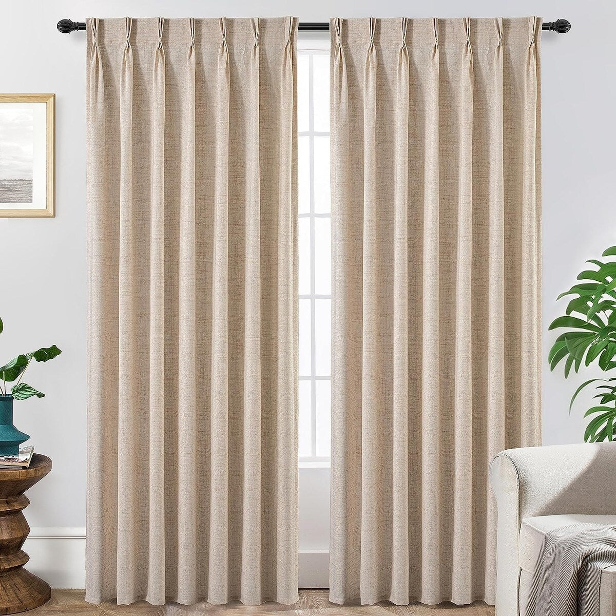 DriftAway Pinch Pleat Linen Textured Semi Sheer Solid Curtains Back Tabs