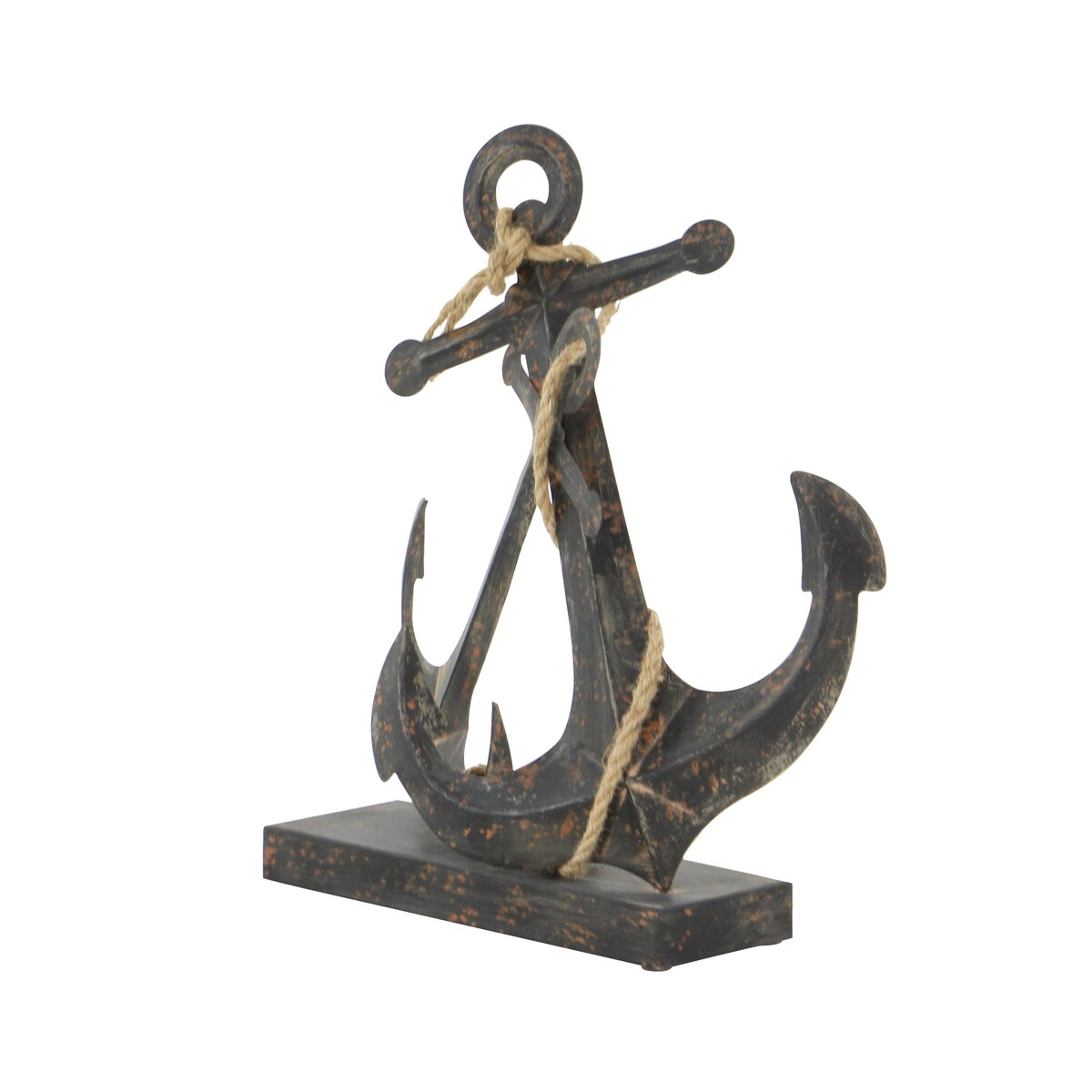 Metal Anchor Decorative Sculpture with Jute Rope Accents - Black - Roche River Decor