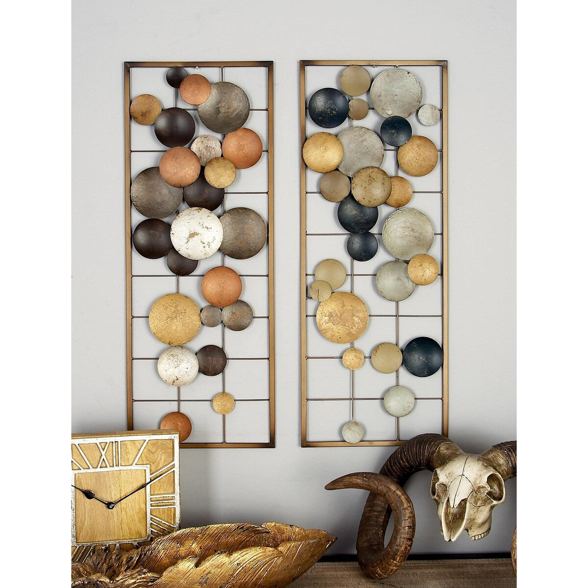 Metal Geometric Overlapping Round Cutouts Home Wall Decor - Set of 2 Multi Colored - Roche River Decor