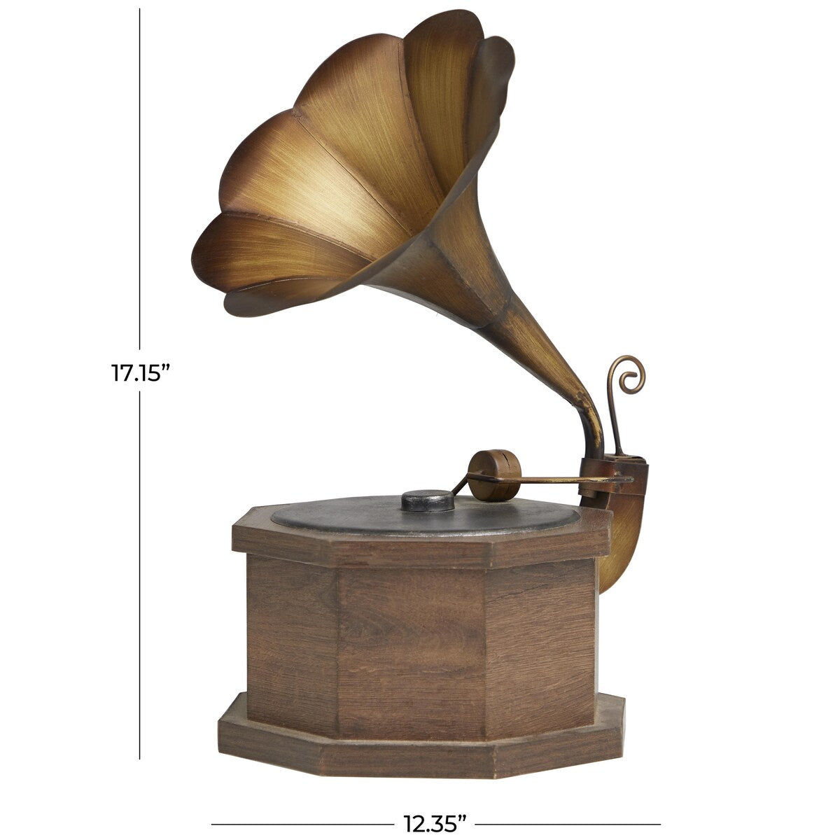 Wooden Music Antique Gramophone with Brown Wooden Base - Copper - Roche River Decor