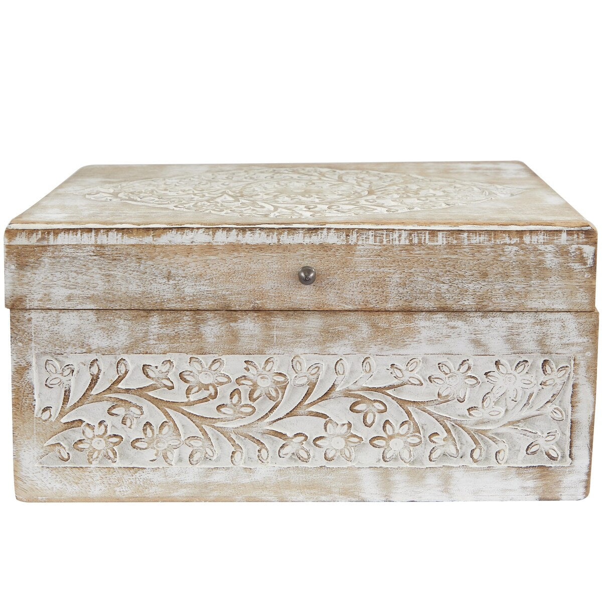 Mango Wood Floral Decorative Box with Hinged Lid - Set of 3 Cream - Roche River Decor