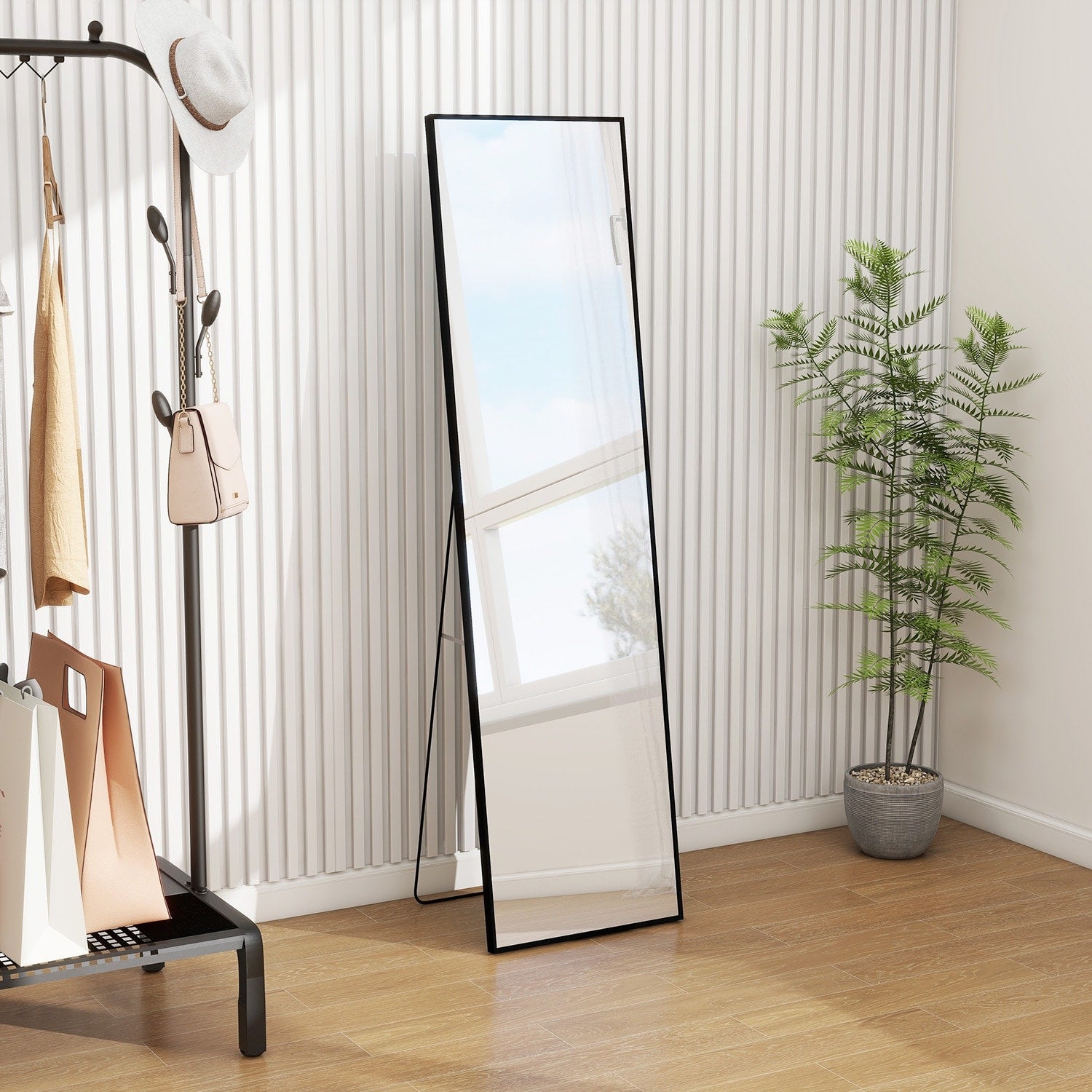 Full Length Mirror Standing Rectangle Black Frame Floor Mirrors Body Dressing Wall-Mounted Mirror