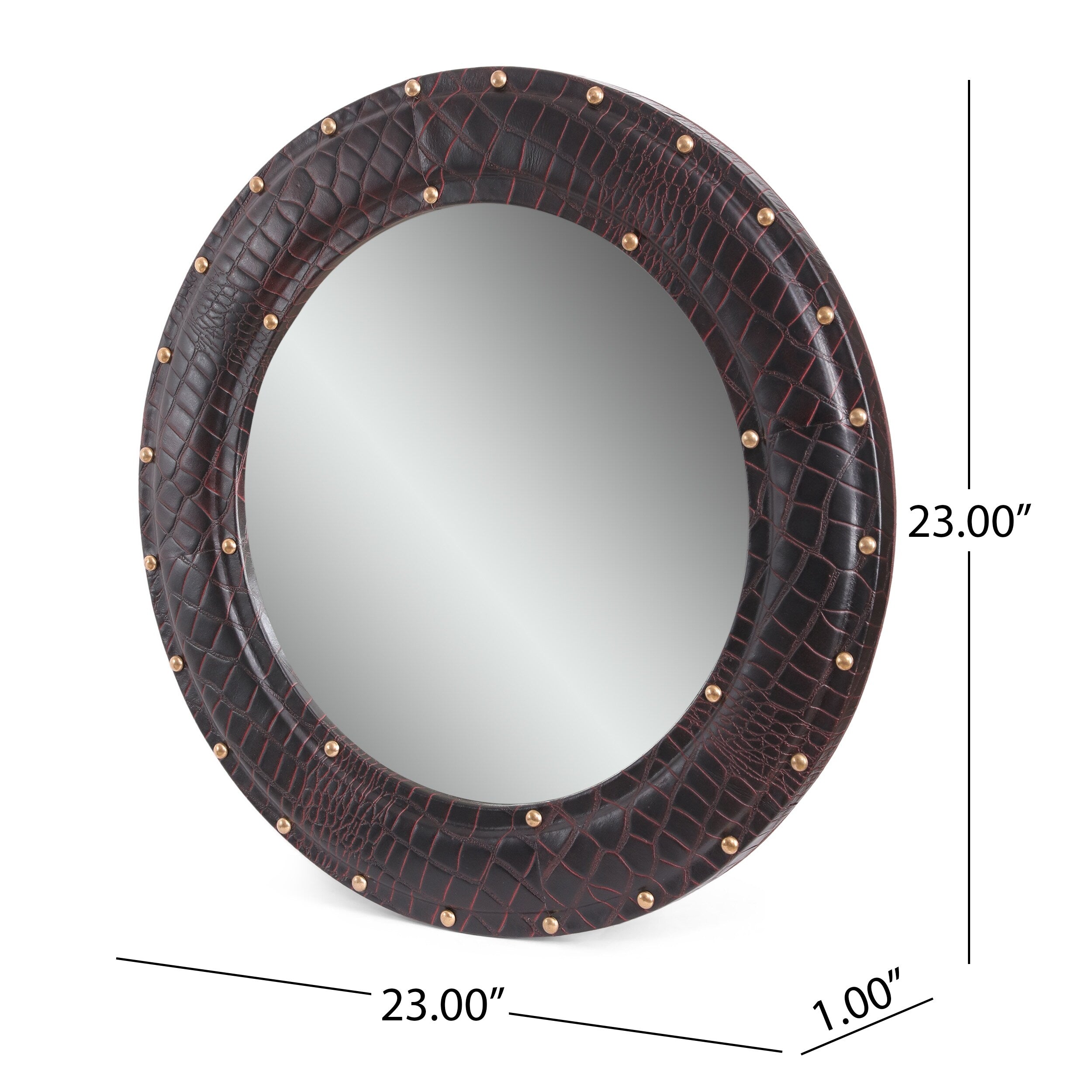 Dodds Indoor Croco Leather Handcrafted Studded Round Wall Mirror by Christopher Knight Home