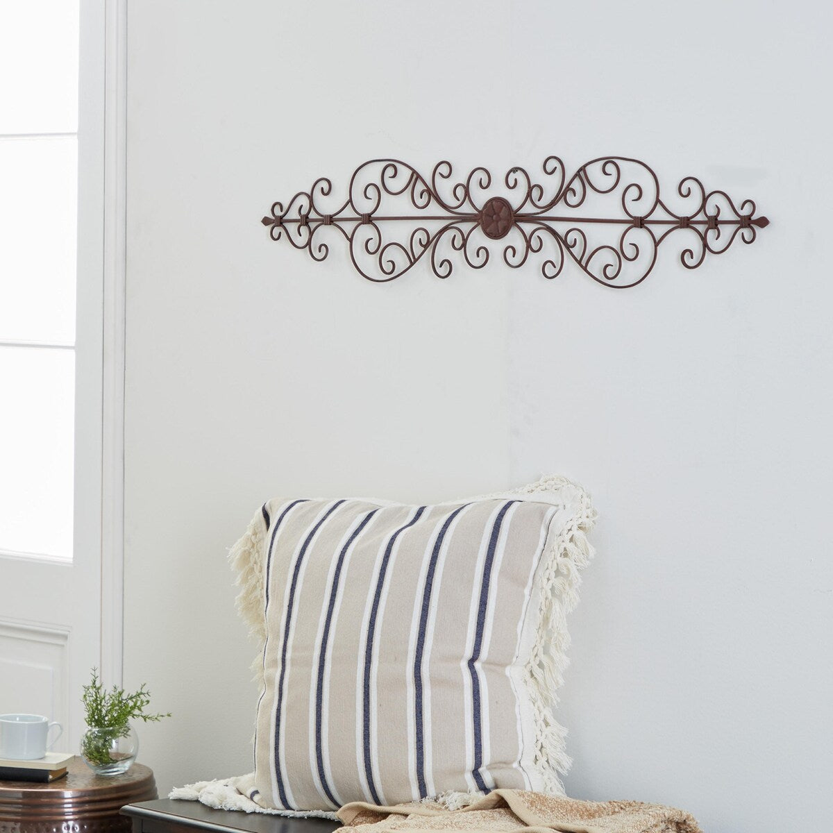 Metal Scroll Long Slim Home Wall Decor - Brown - Roche River Decor