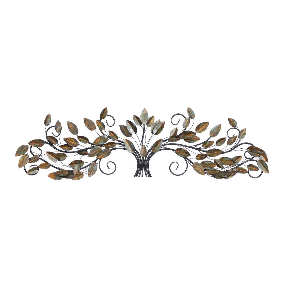 Metal Leaf Long Scrolled Home Wall Decor with Weathered Patina Accents - Brown - Roche River Decor