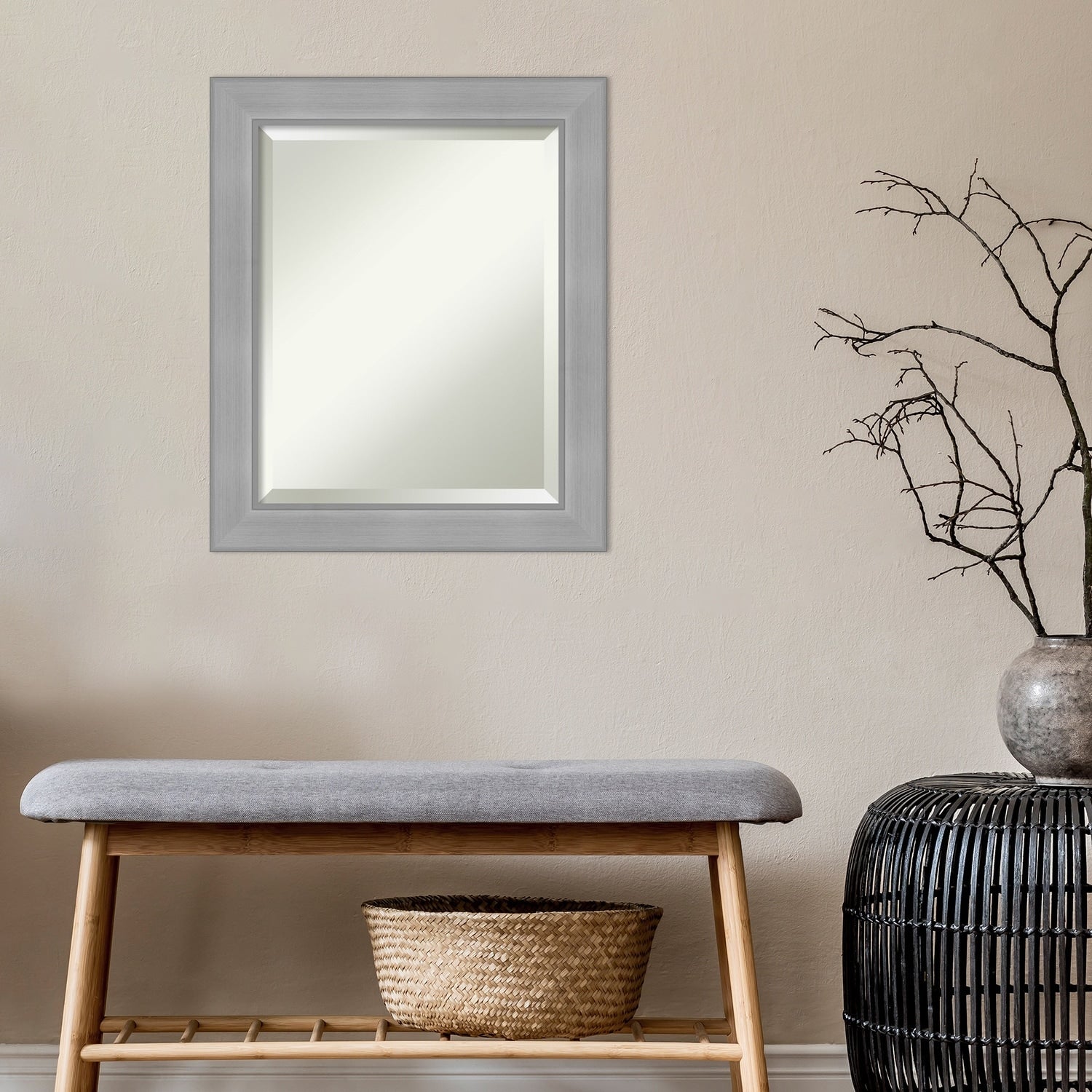 Beveled Bathroom Wall Mirror - Vista Brushed Nickel Frame