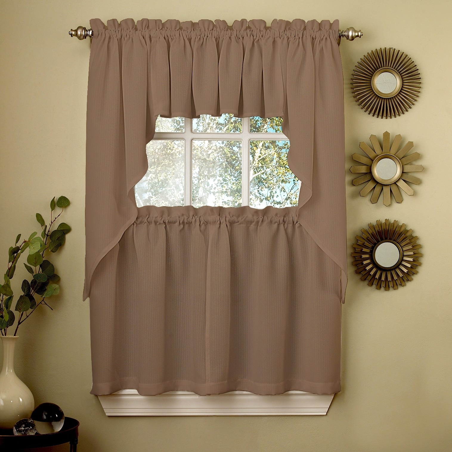 Opaque Ribcord Kitchen Curtain Pieces - Tiers/ Valances/ Swags