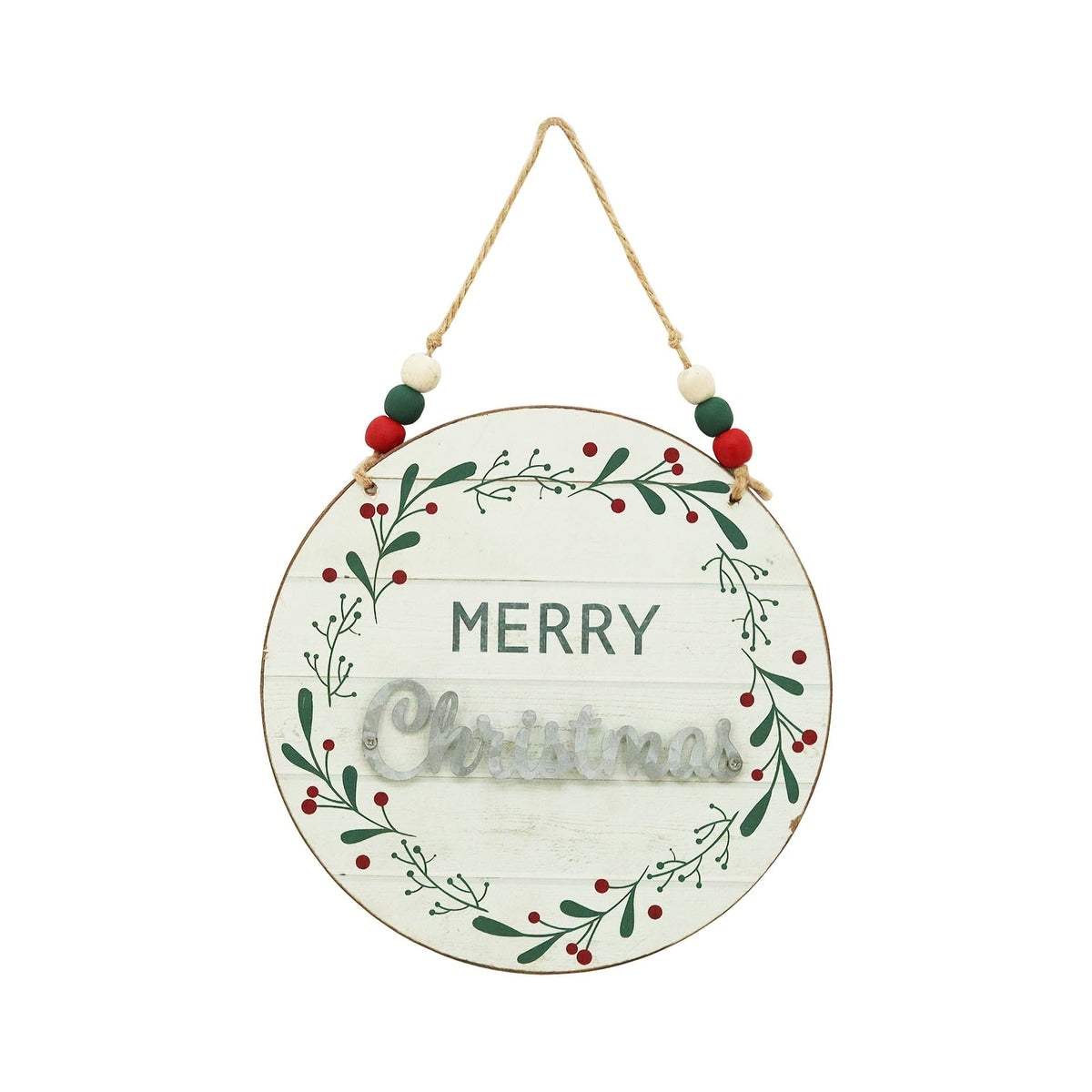 Wood and Metal Round Wall Hanging Sign,Merry Chrsitmas