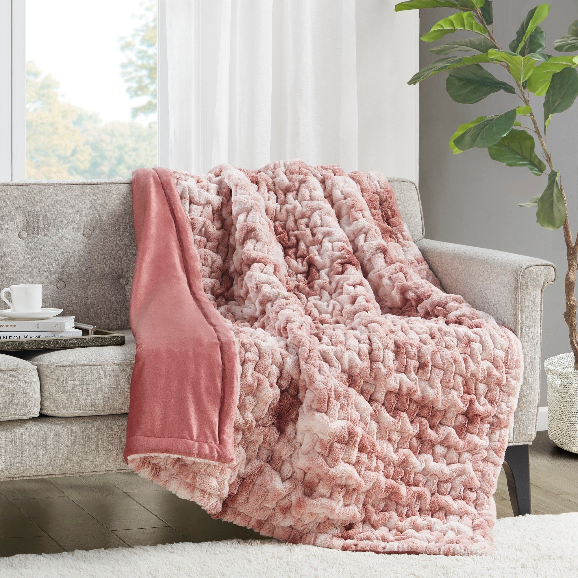 Madison Park Ruched Fur Throw