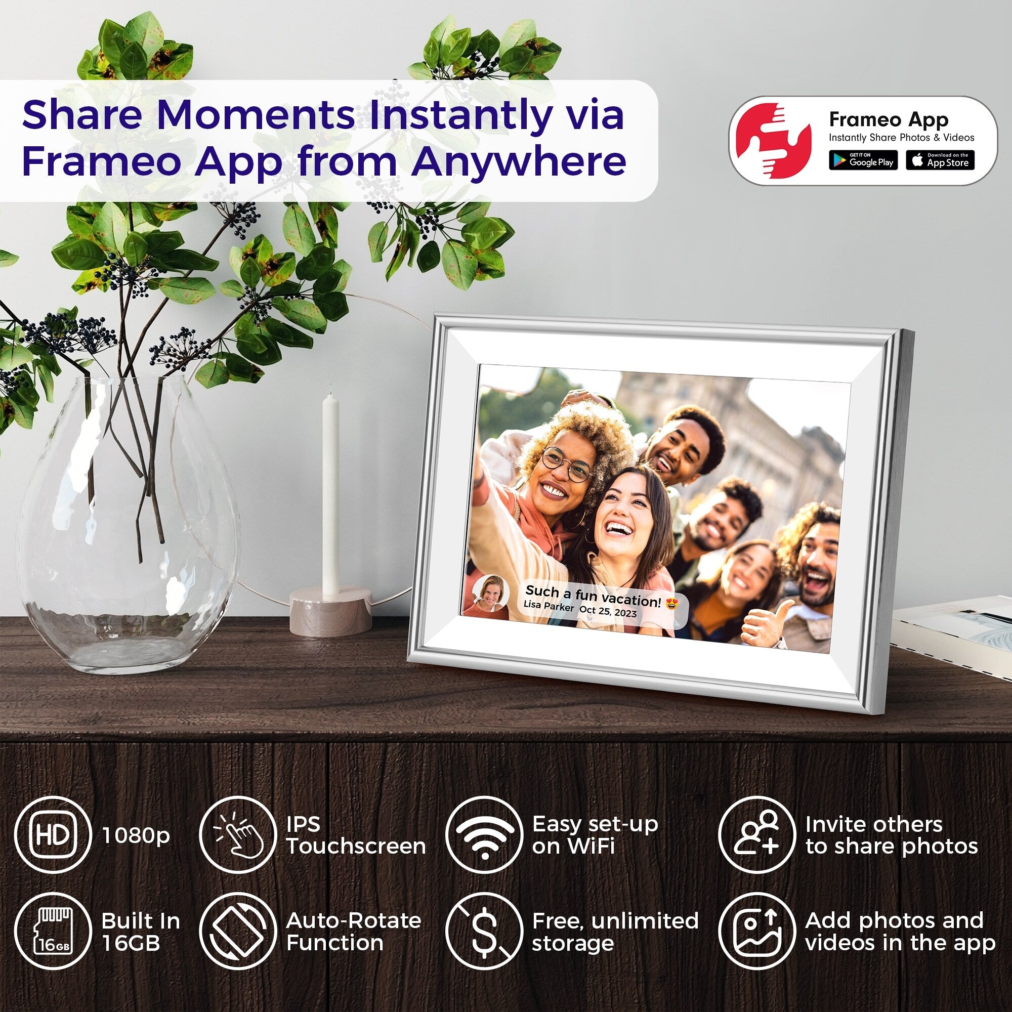 10.1 WiFi Frameo Digital Picture Photo Frame - Aluminum Frame