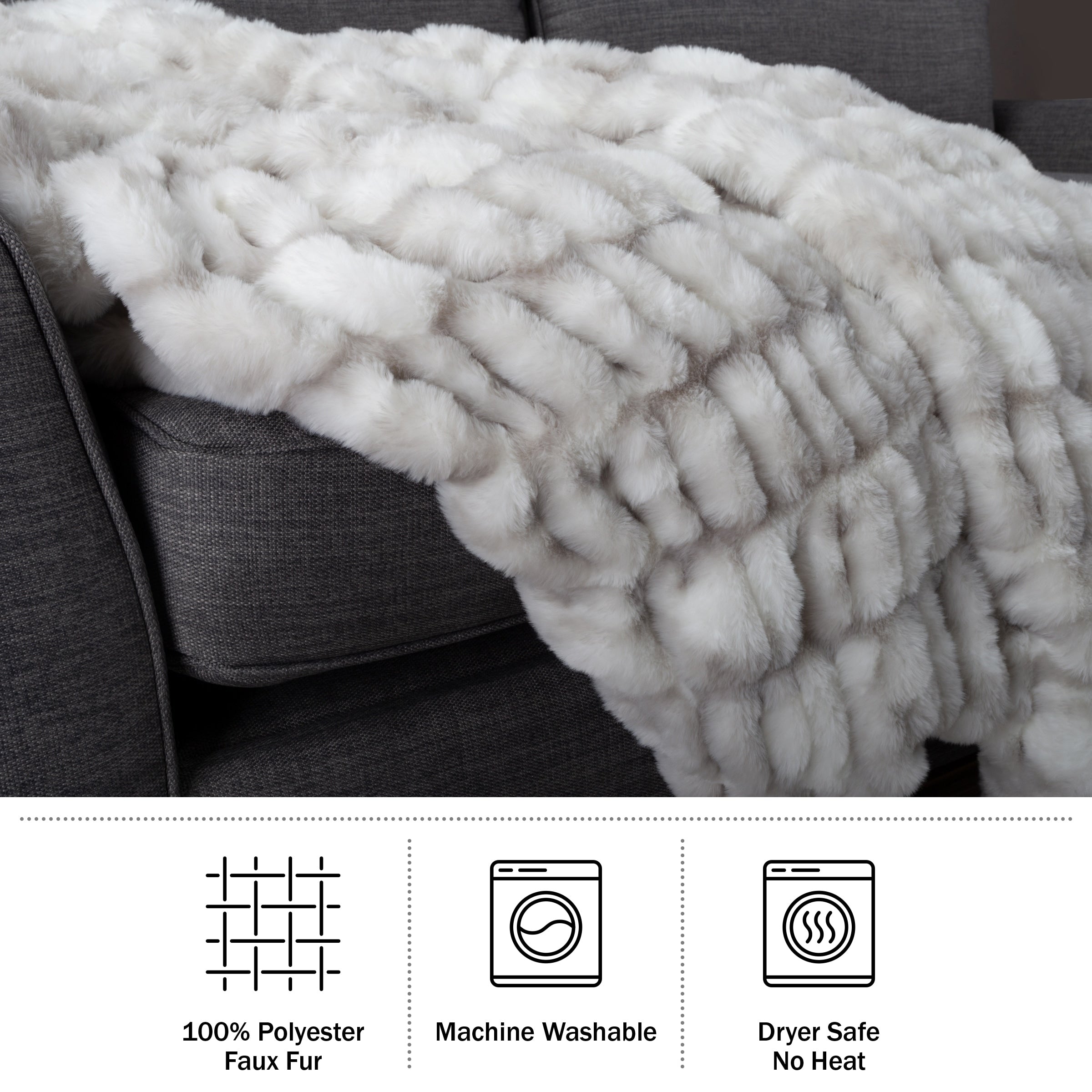 Oversized Ruched Faux Fur Blanket - 60x80-Inch Queen-Size Throw by Lavish Home