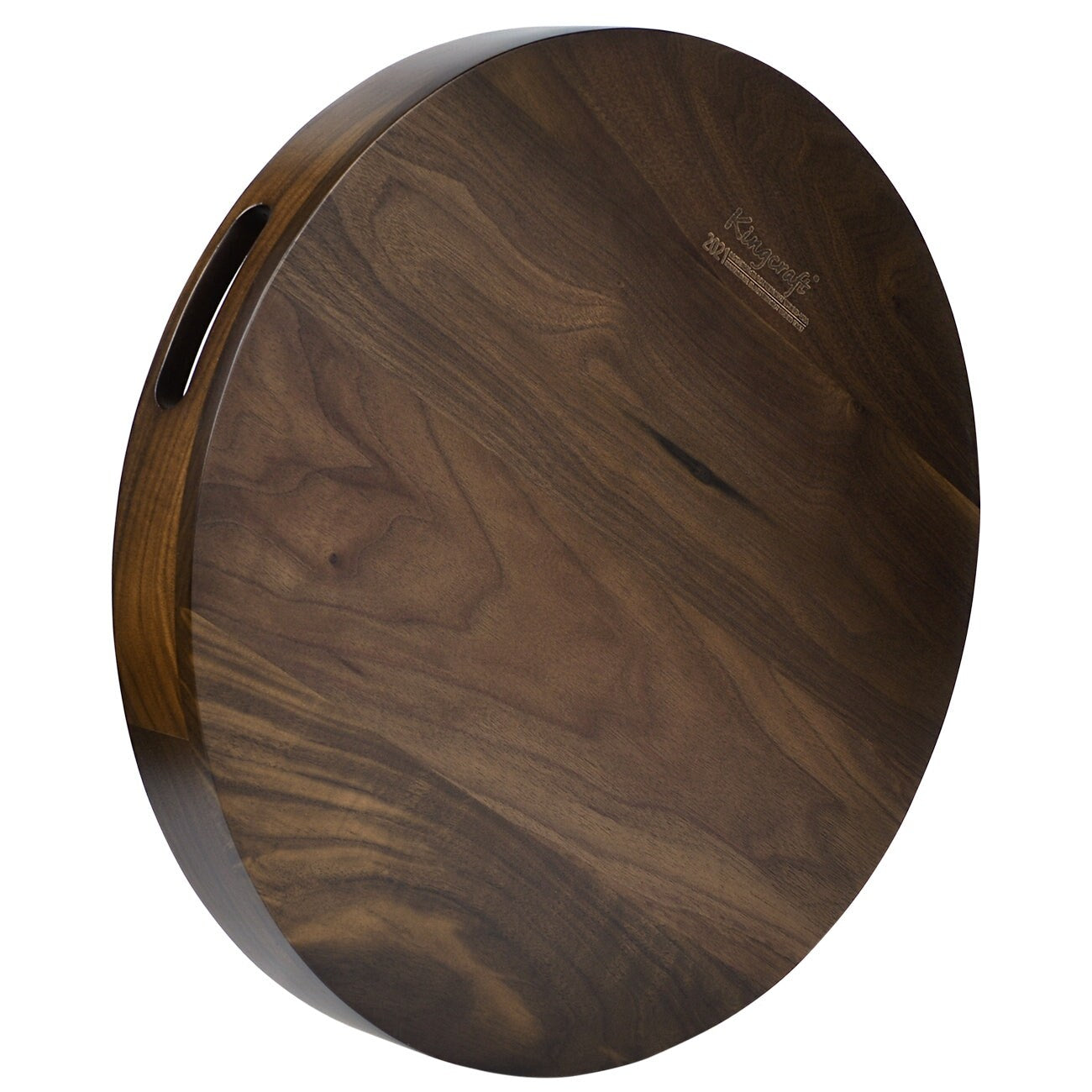 Round Black Walnut Wood Serving Tray Ottoman Tray with Handles