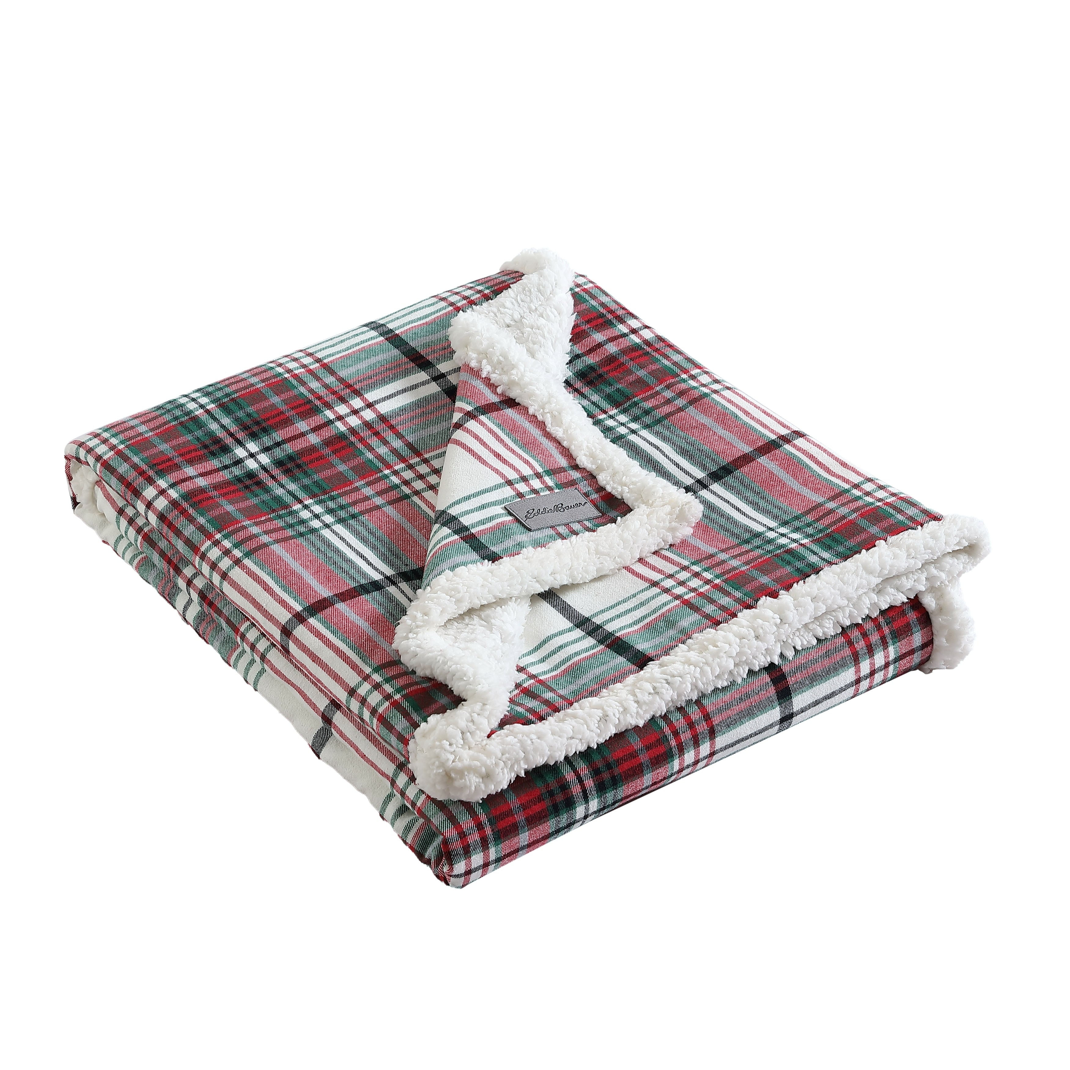 Eddie Bauer Cotton Flannel/Shearling Reverse Throw Blanket