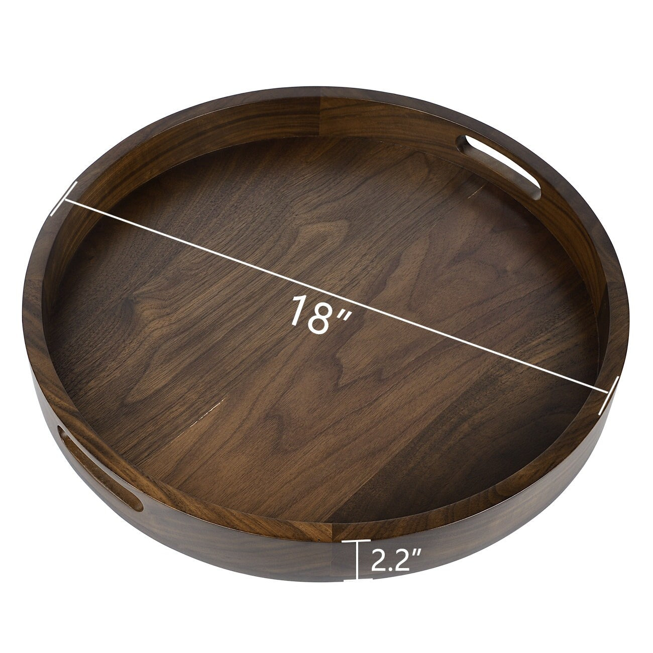 Round Black Walnut Wood Serving Tray Ottoman Tray with Handles