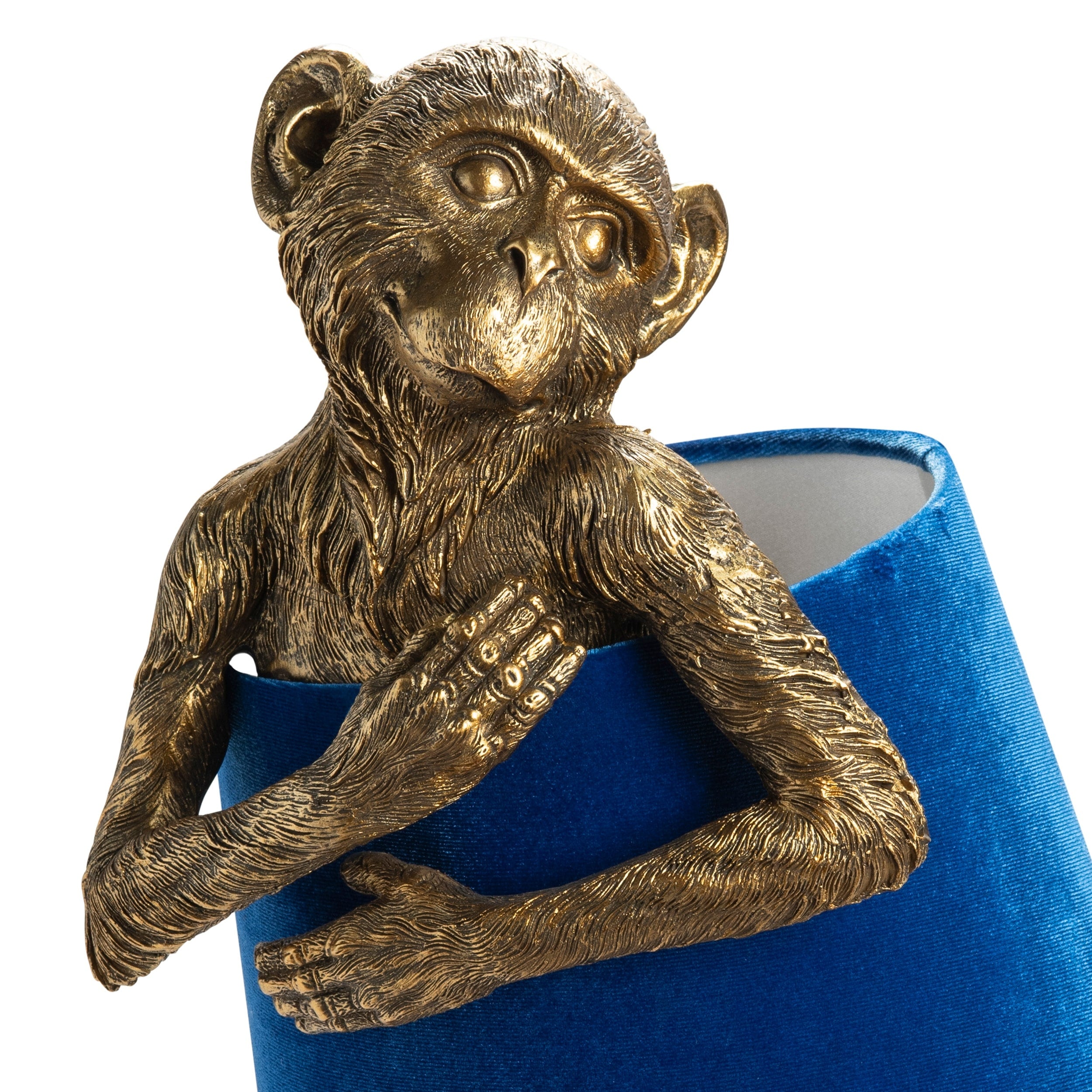 Chester Gold Monkey Table Lamp w/Blue Velvet Shade - 9 x 9 x 21.5