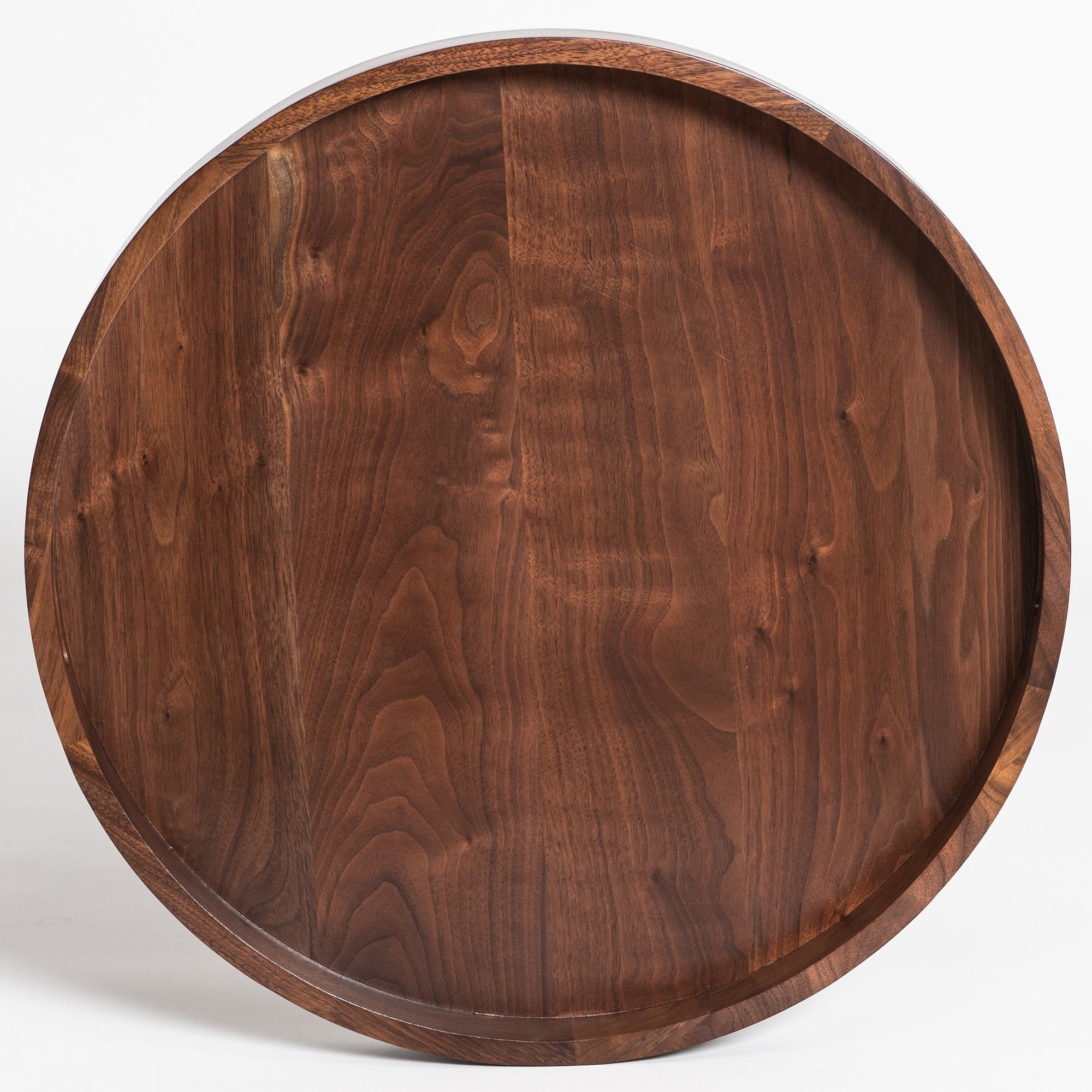 Round Black Walnut Wood Serving Tray Ottoman Tray with Handles