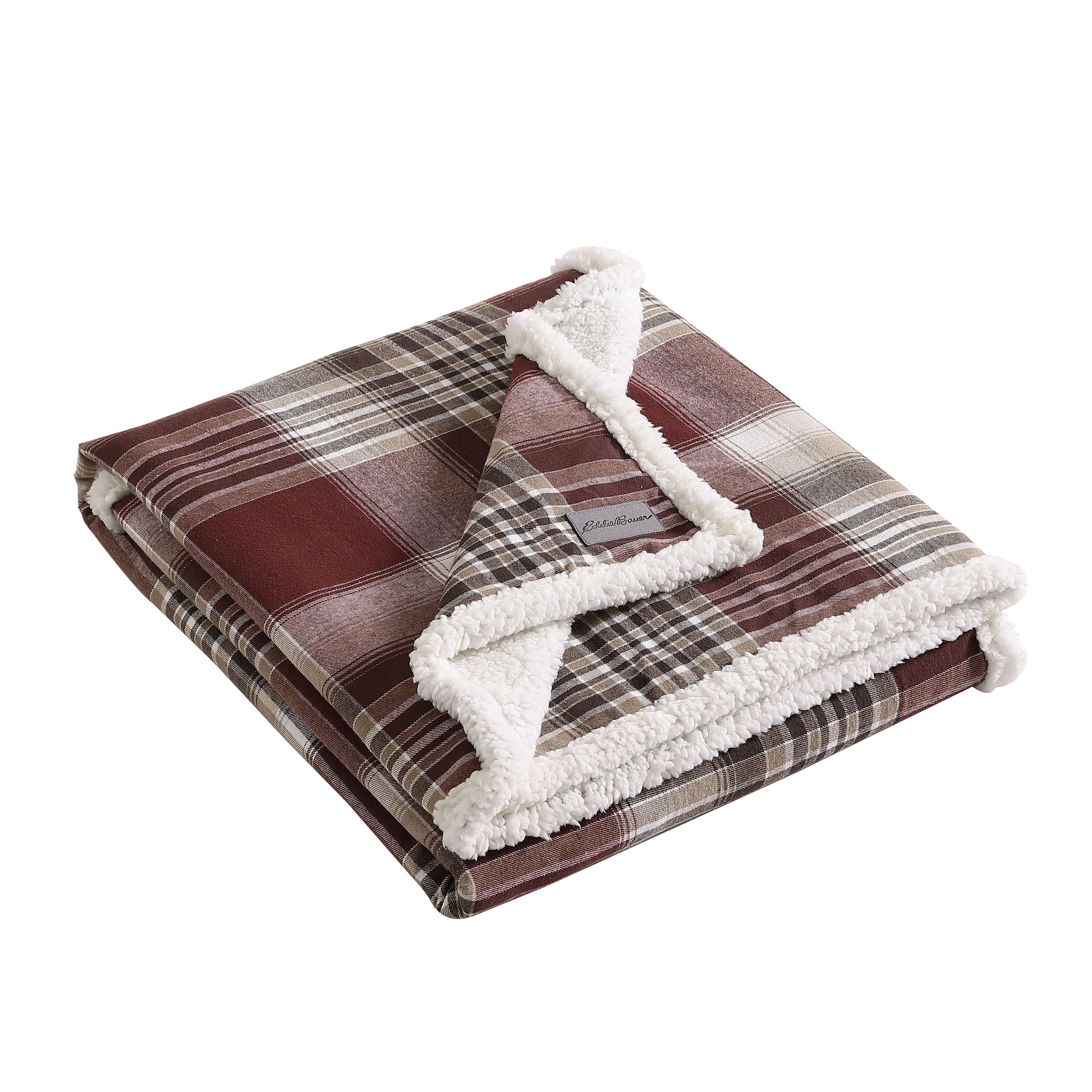 Eddie Bauer Cotton Flannel/Shearling Reverse Throw Blanket