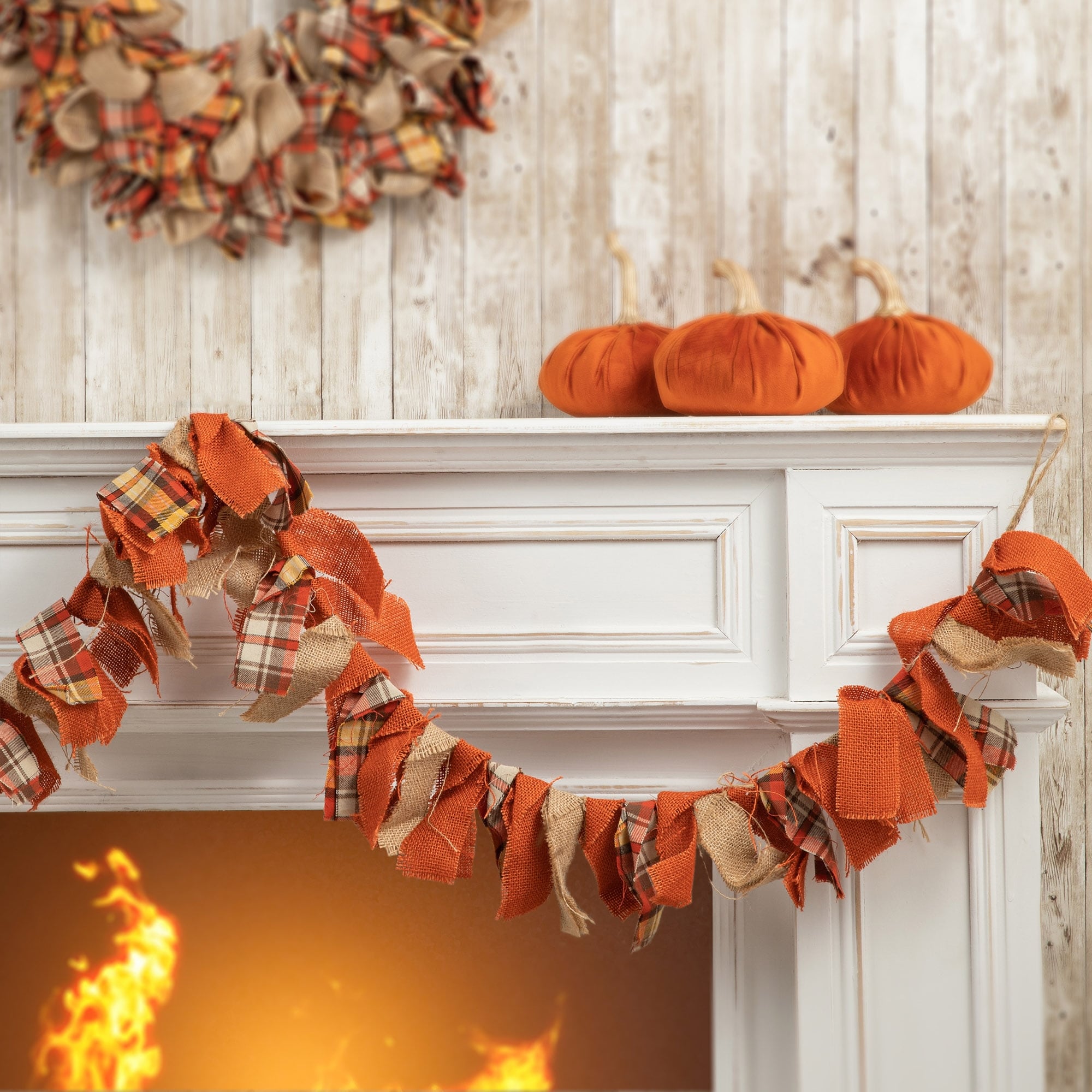 Glitzhome Fall Fabric Plaid Wreath or Garland Thanksgiving Party Decor